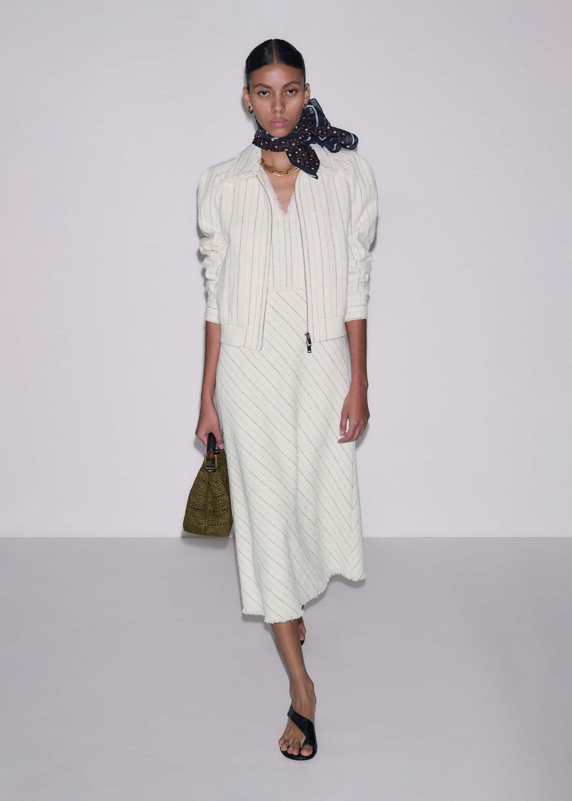 ME and EM Clothing Ivory Striped Fit + Flare Midi Dress