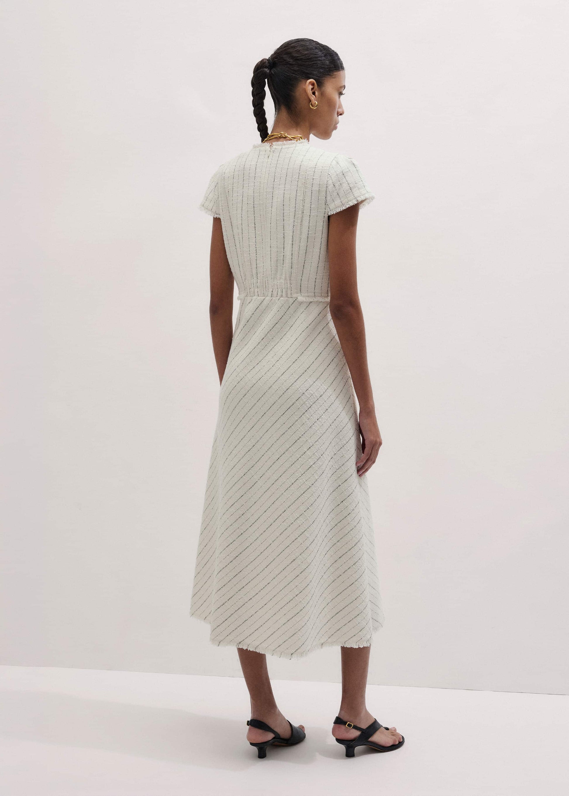 ME and EM Clothing Ivory Striped Fit + Flare Midi Dress