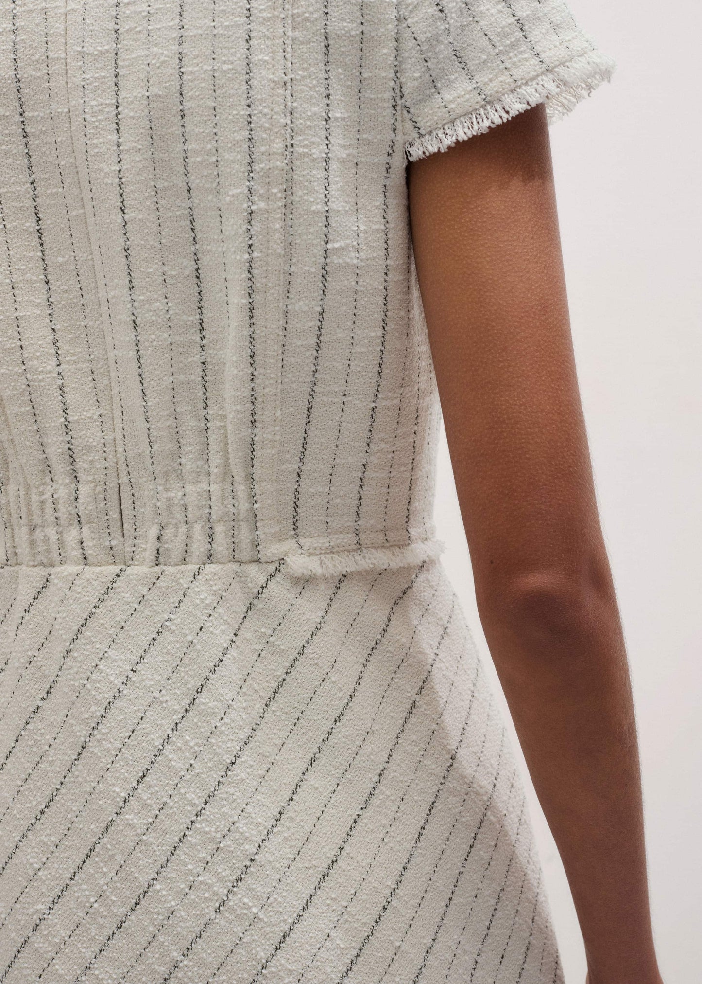ME and EM Clothing Ivory Striped Fit + Flare Midi Dress