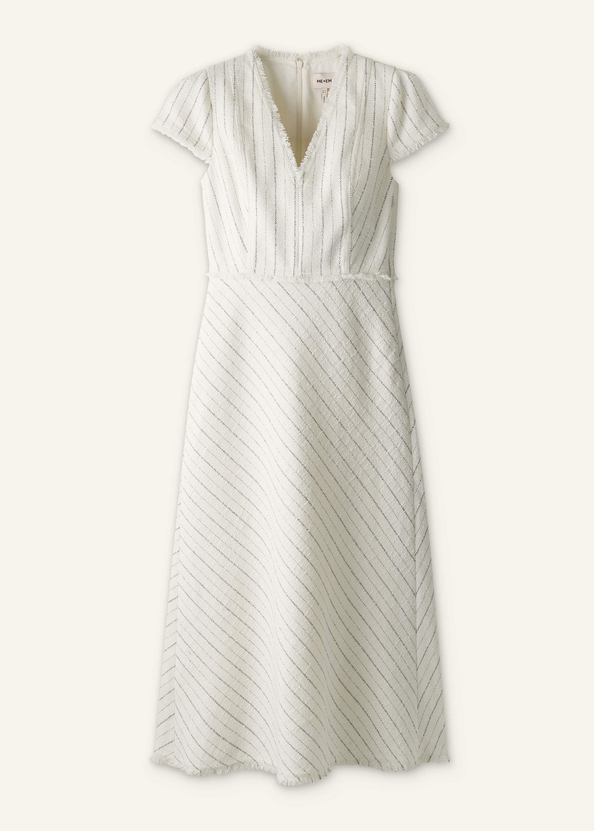 ME and EM Clothing Ivory Striped Fit + Flare Midi Dress