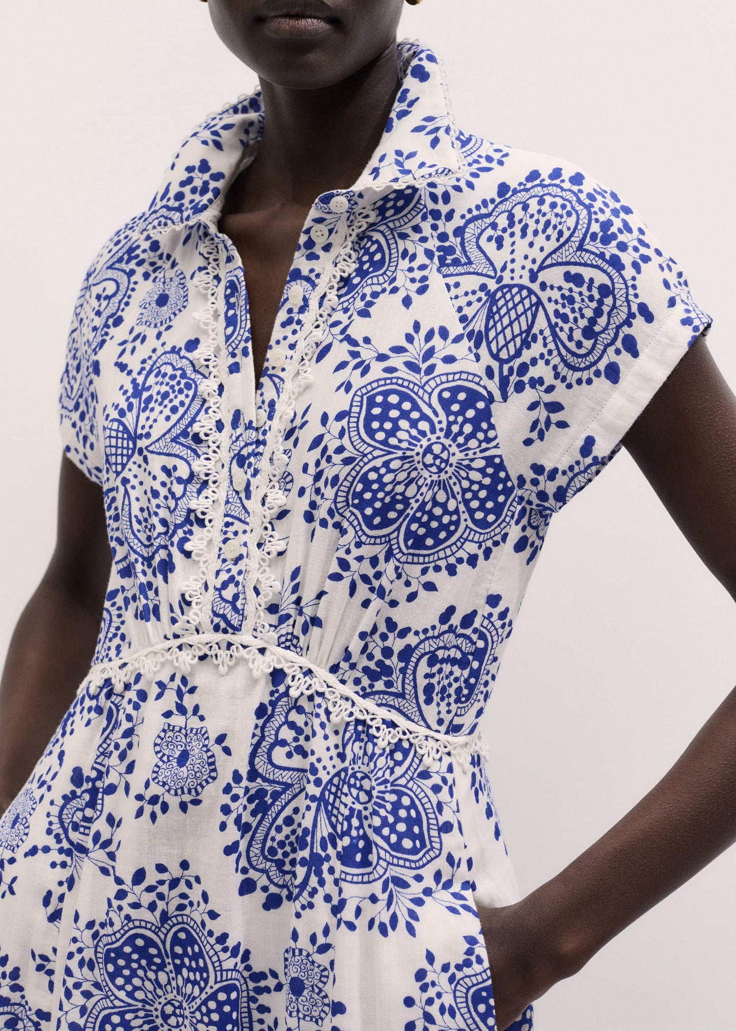ME and EM Clothing White Cheesecloth Fit + Flare In-Full-Bloom Print Midi Dress