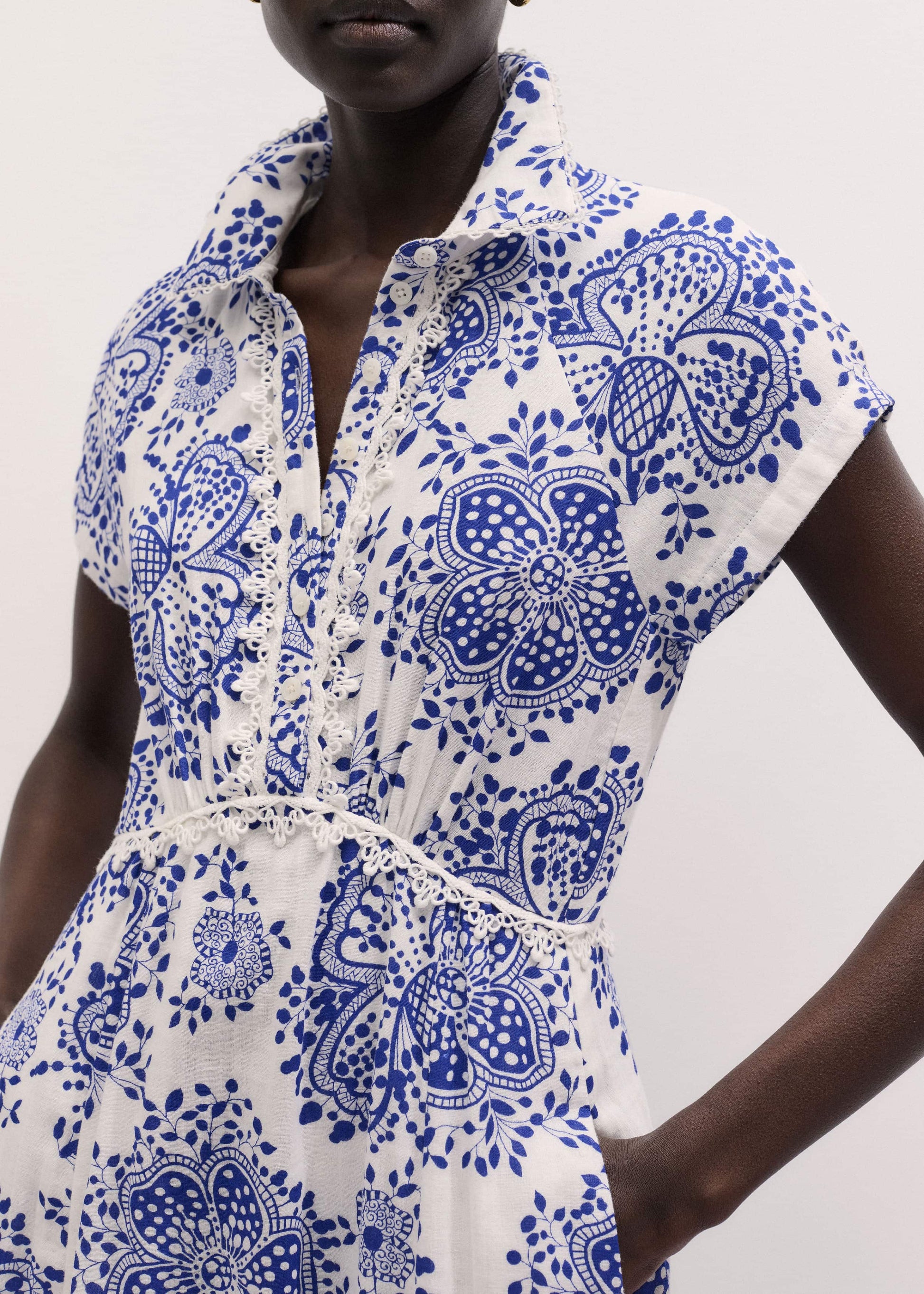 ME and EM Clothing White Cheesecloth Fit + Flare In-Full-Bloom Print Midi Dress