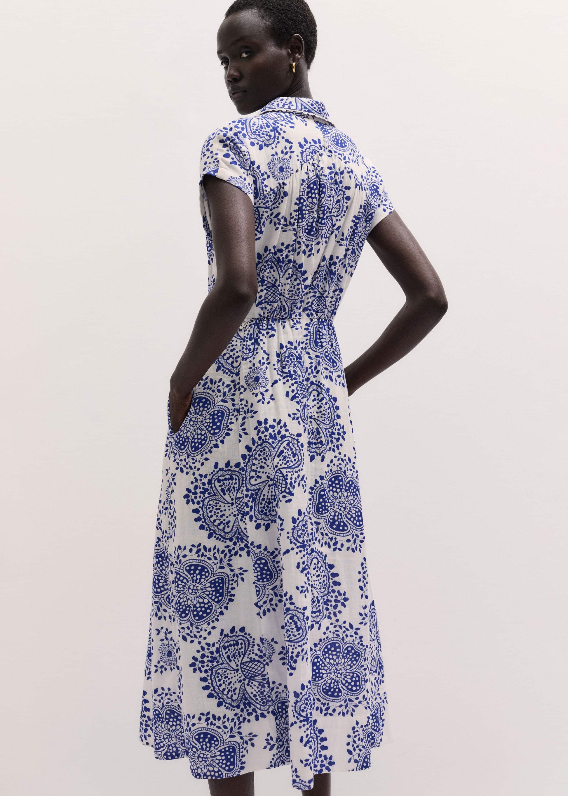 ME and EM Clothing White Cheesecloth Fit + Flare In-Full-Bloom Print Midi Dress