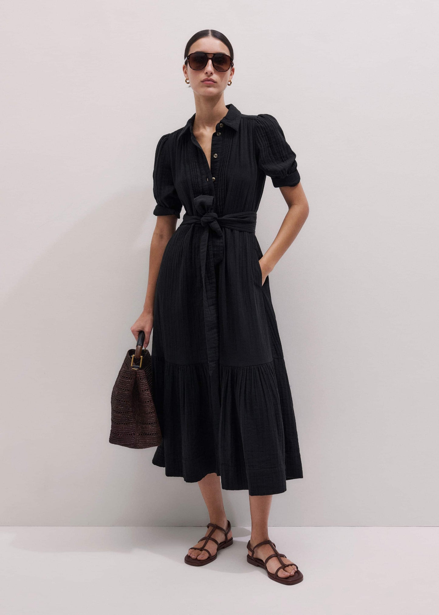 ME and EM Clothing Black Cheesecloth Midi Shirt