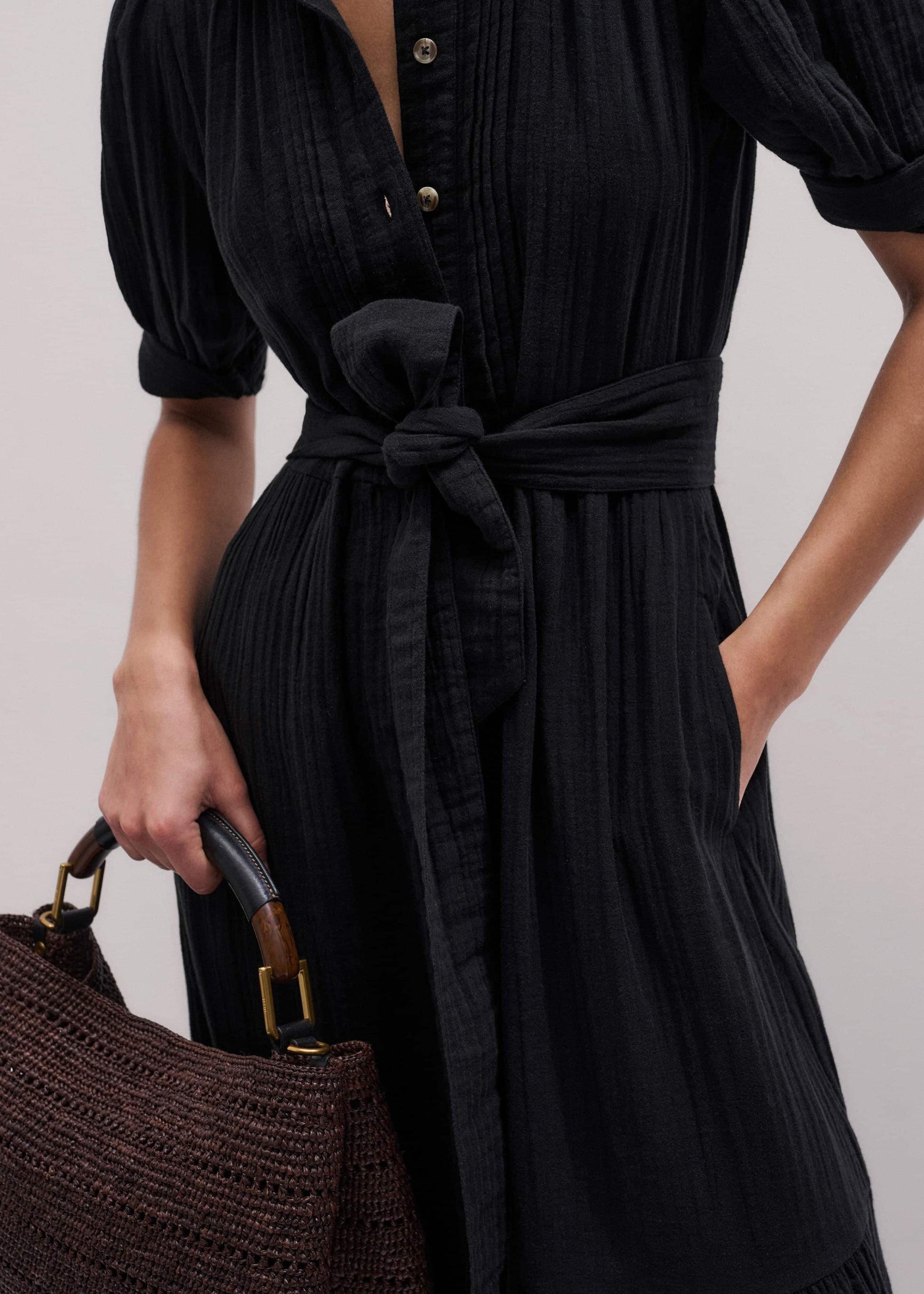 ME and EM Clothing Black Cheesecloth Midi Shirt