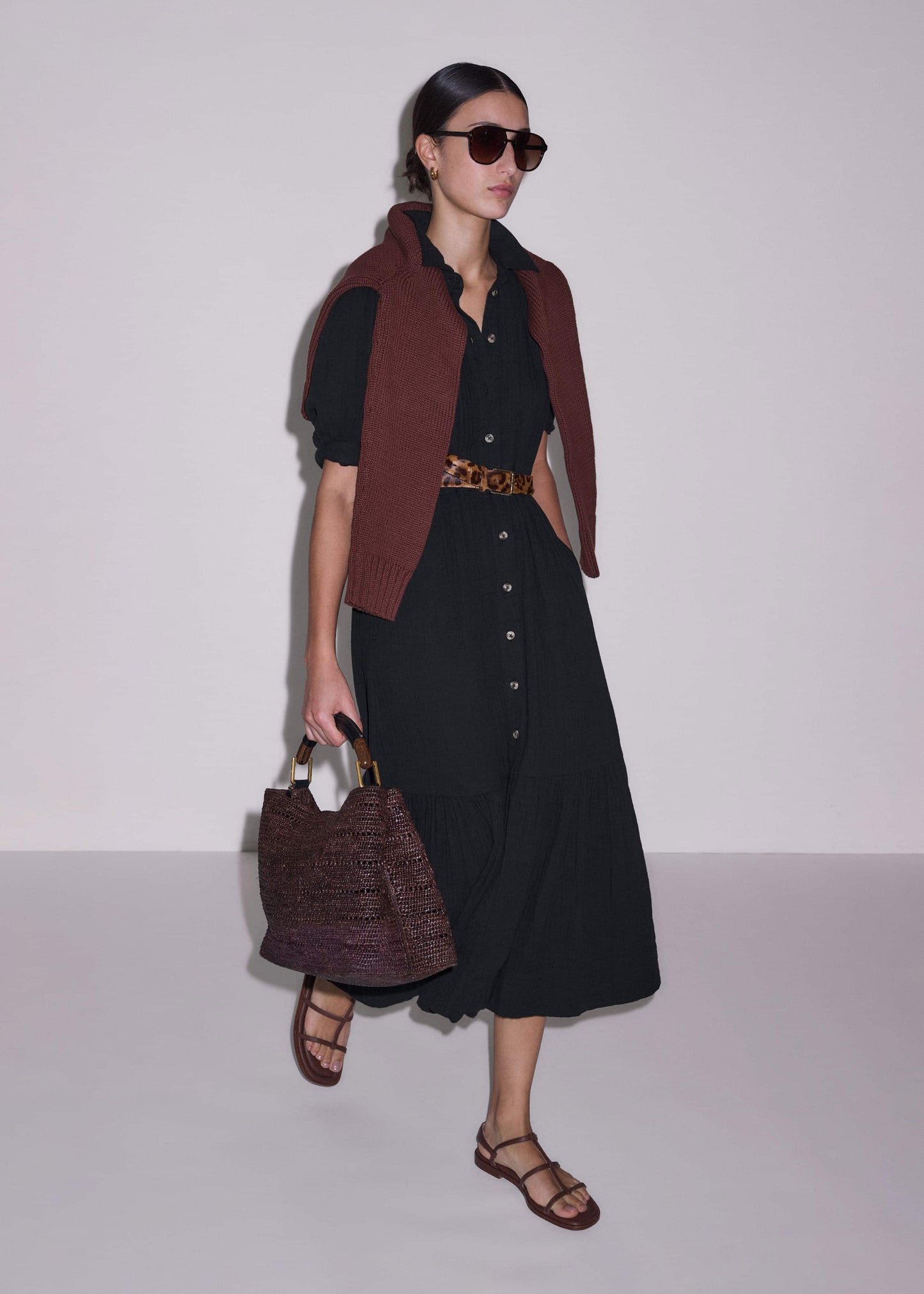 ME and EM Clothing Black Cheesecloth Midi Shirt