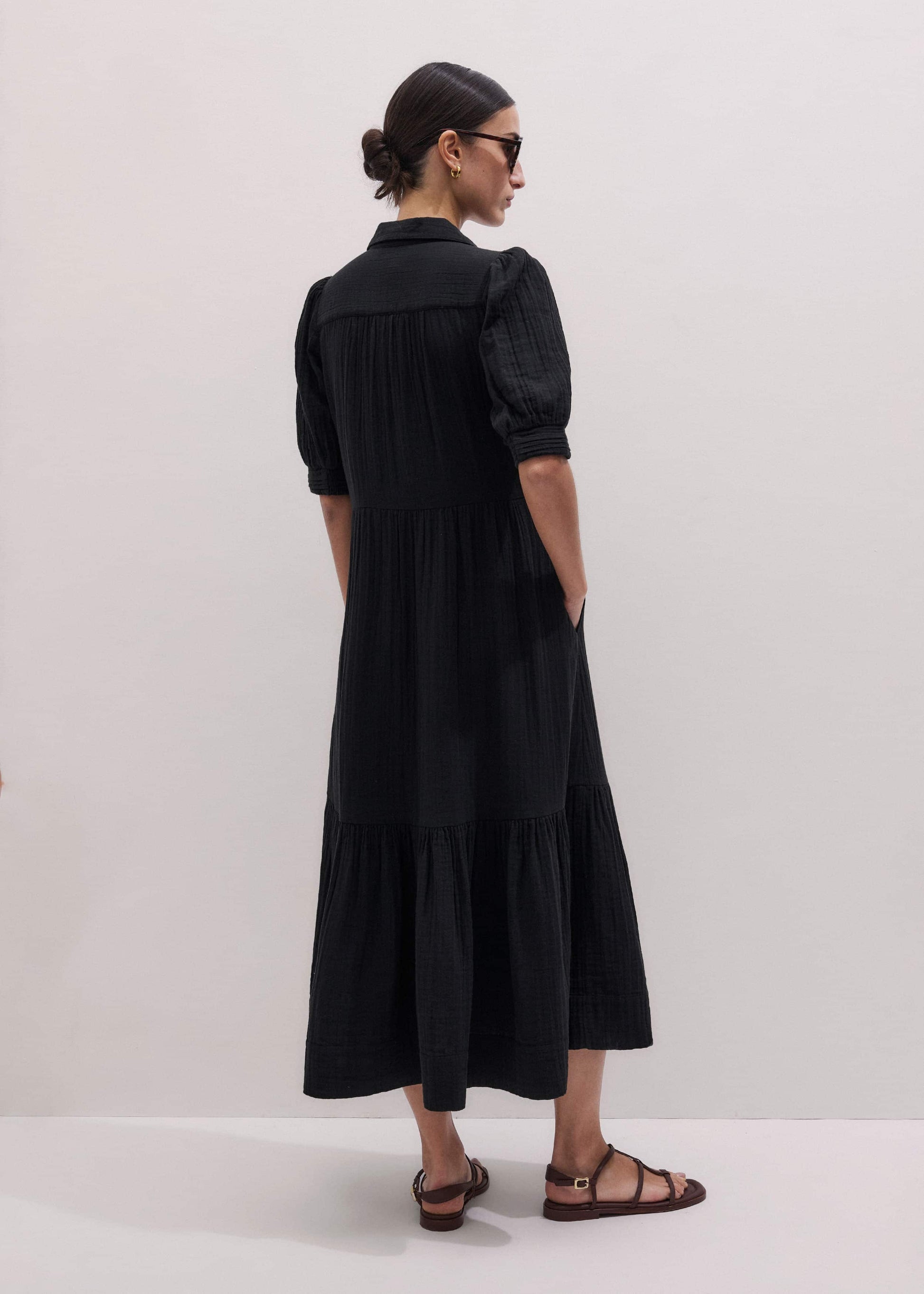 ME and EM Clothing Black Cheesecloth Midi Shirt