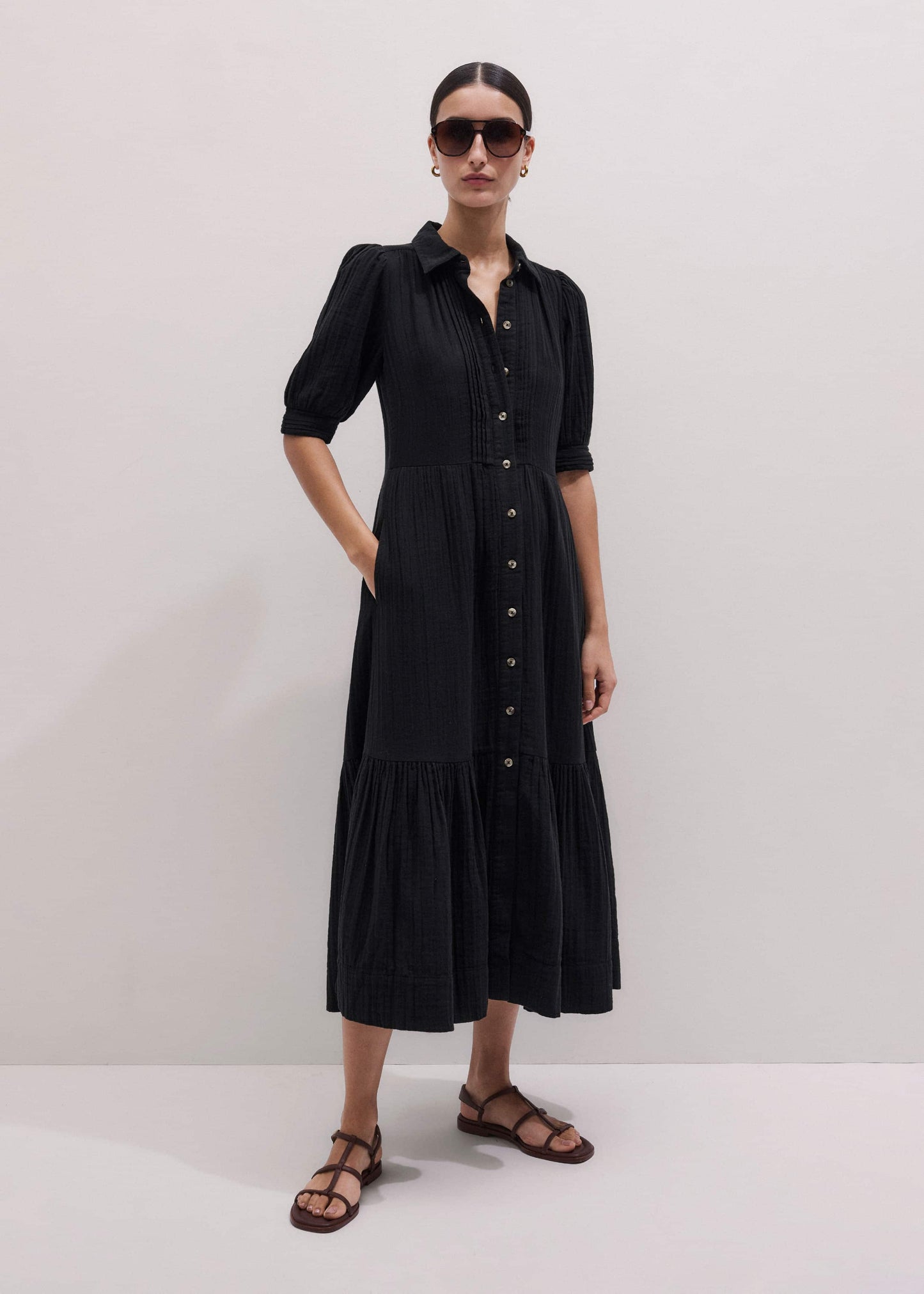 ME and EM Clothing Black Cheesecloth Midi Shirt