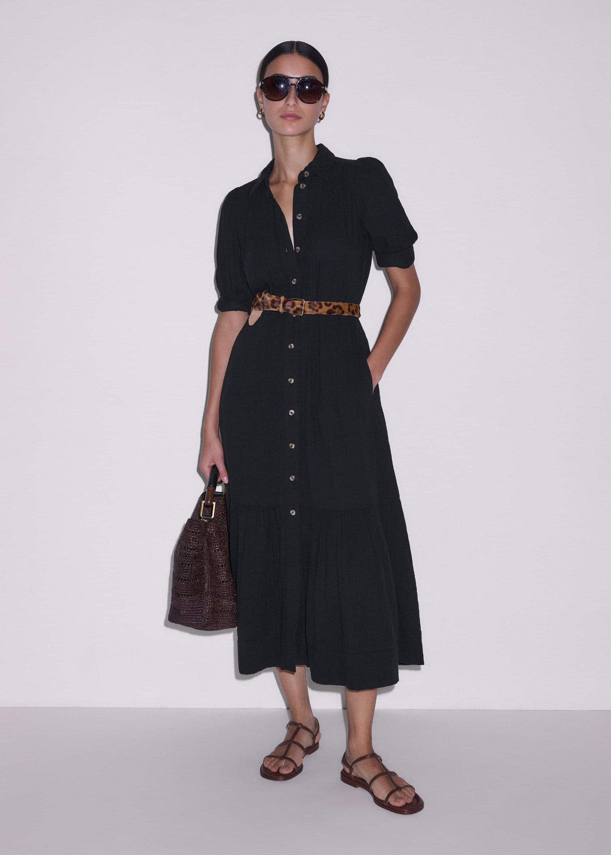 ME and EM Clothing Black Cheesecloth Midi Shirt