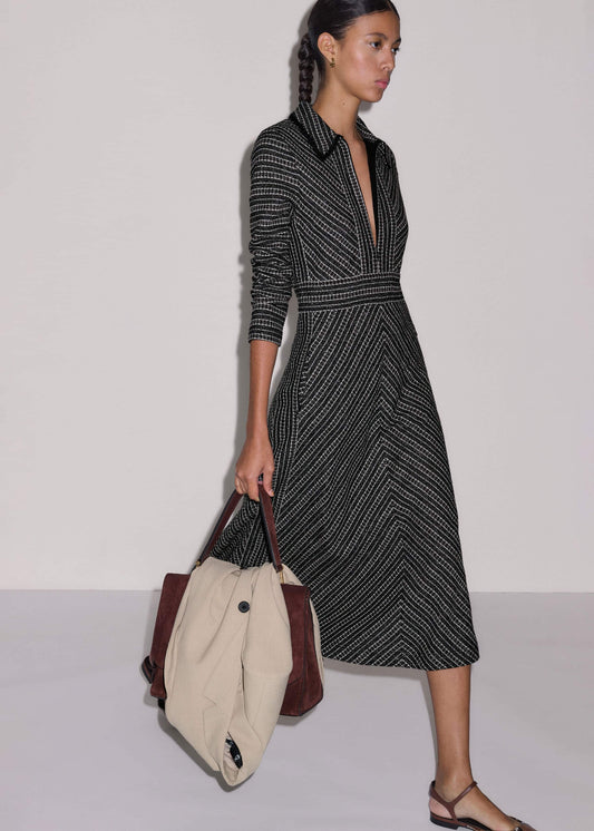 ME and EM Clothing Black Stripe Tweed Midi Dress