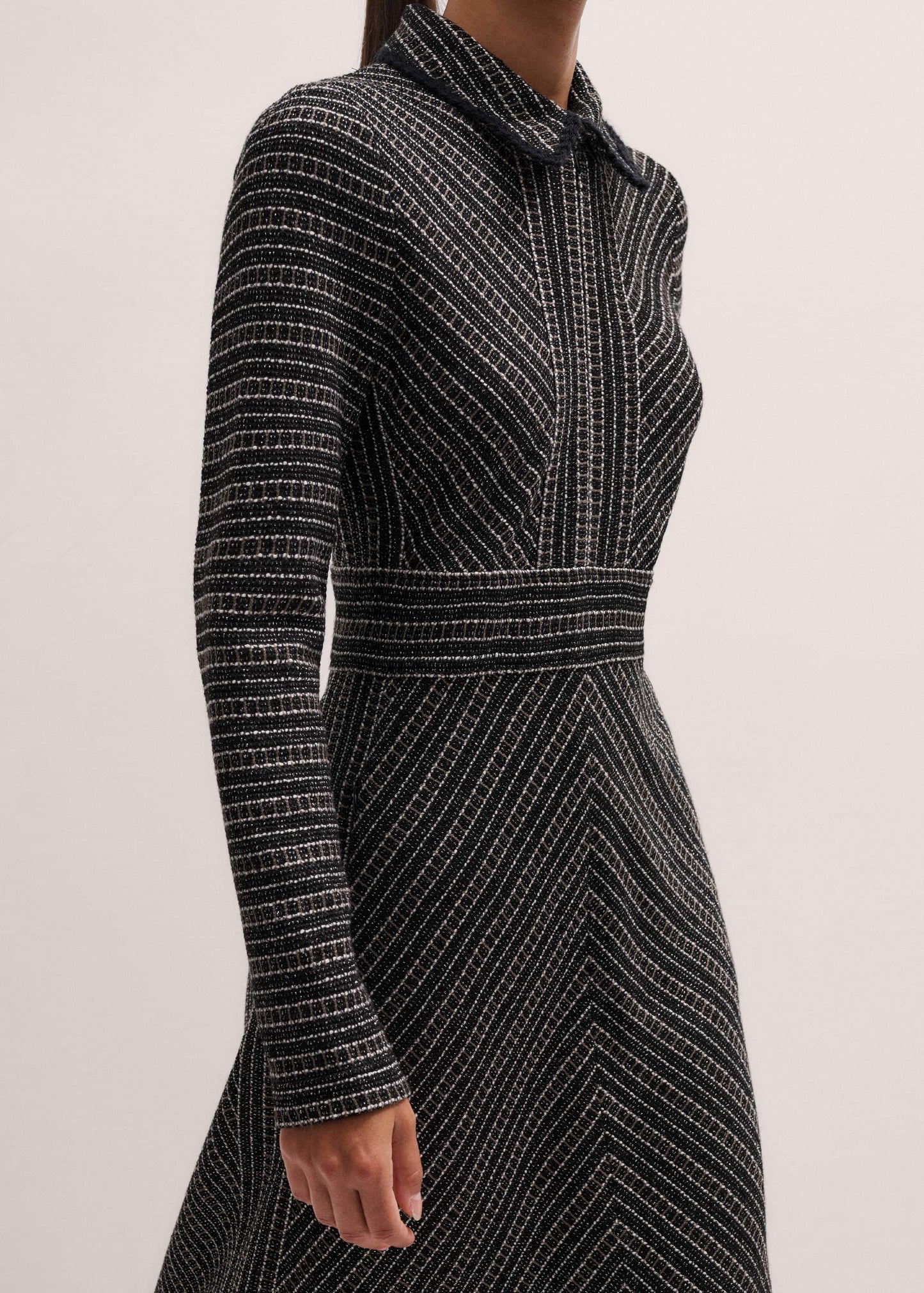 ME and EM Clothing Black Stripe Tweed Midi Dress