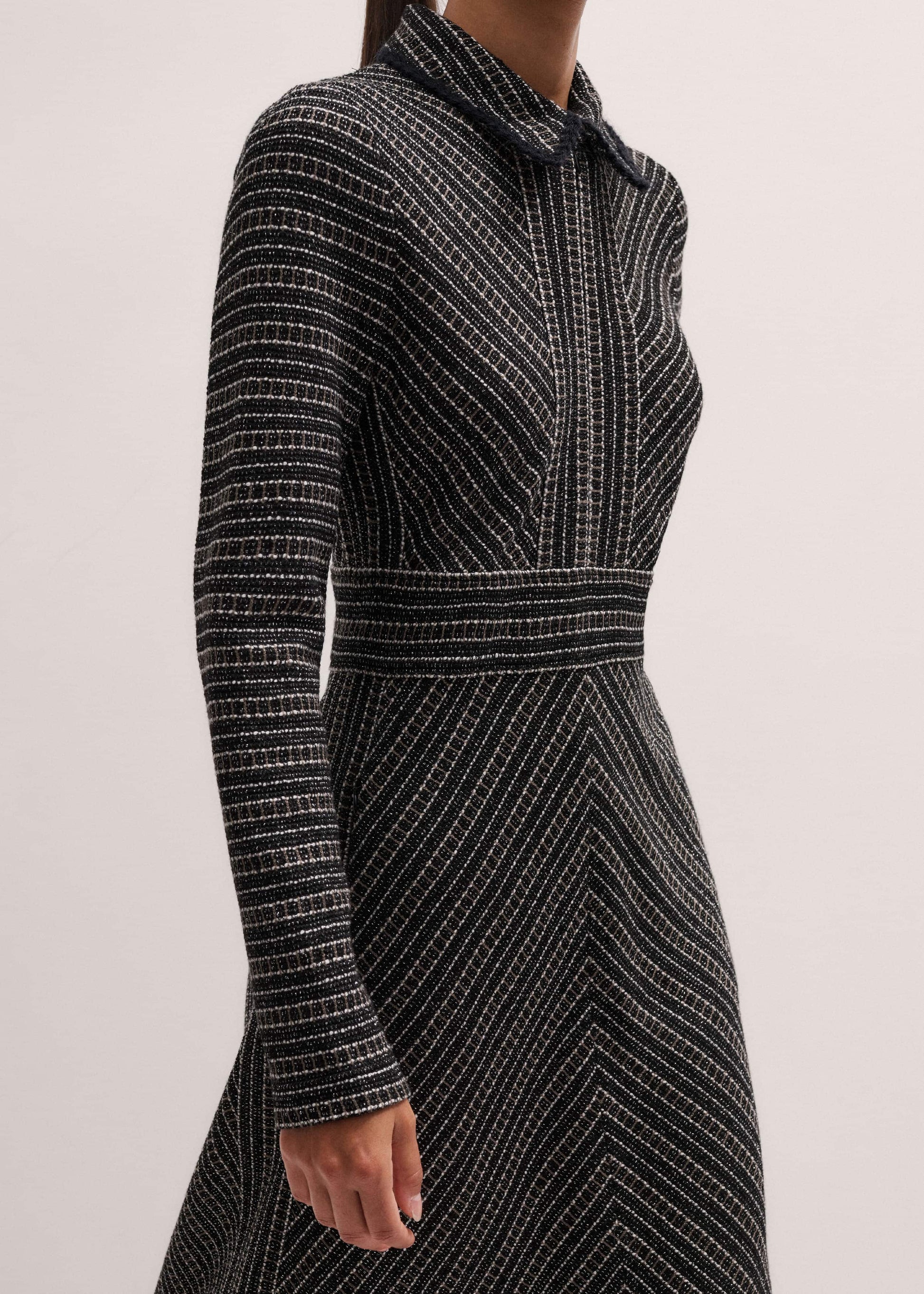 ME and EM Clothing Black Stripe Tweed Midi Dress
