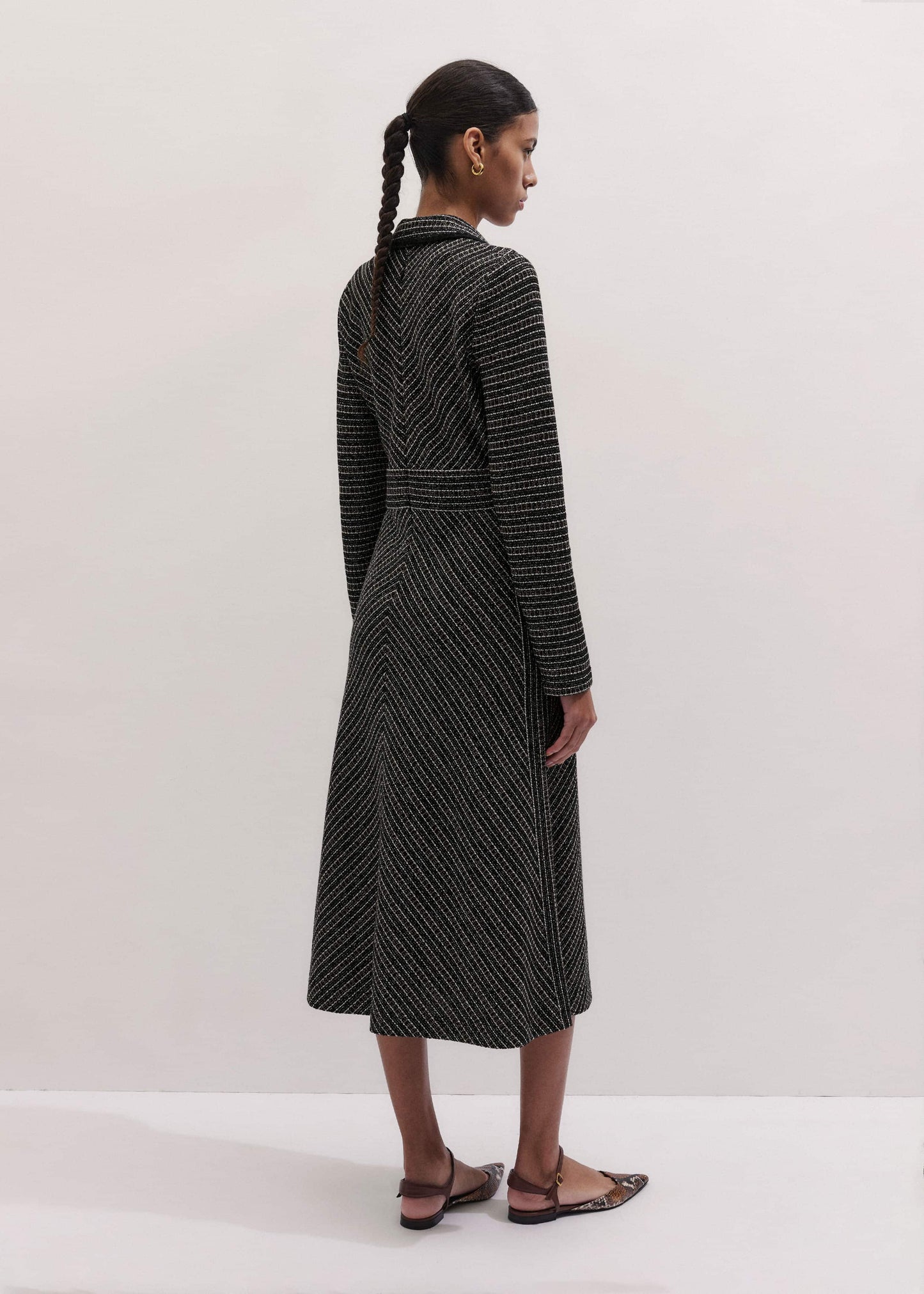 ME and EM Clothing Black Stripe Tweed Midi Dress