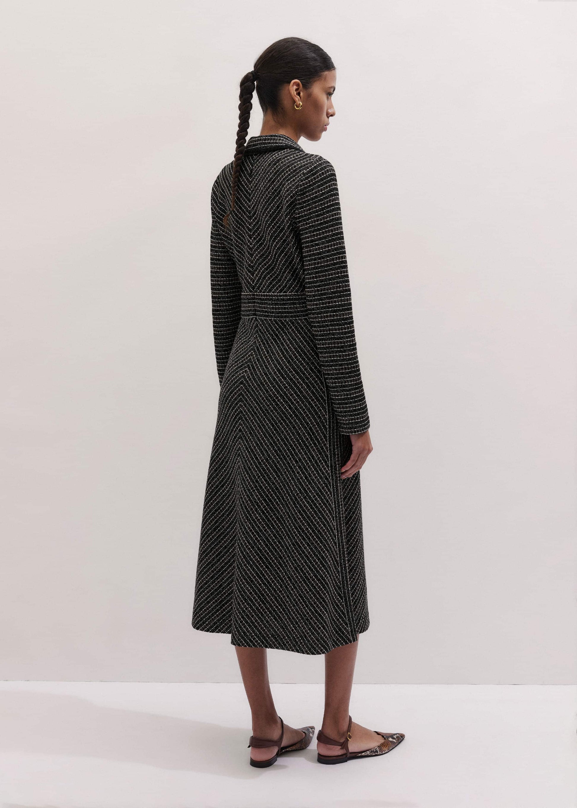 ME and EM Clothing Black Stripe Tweed Midi Dress