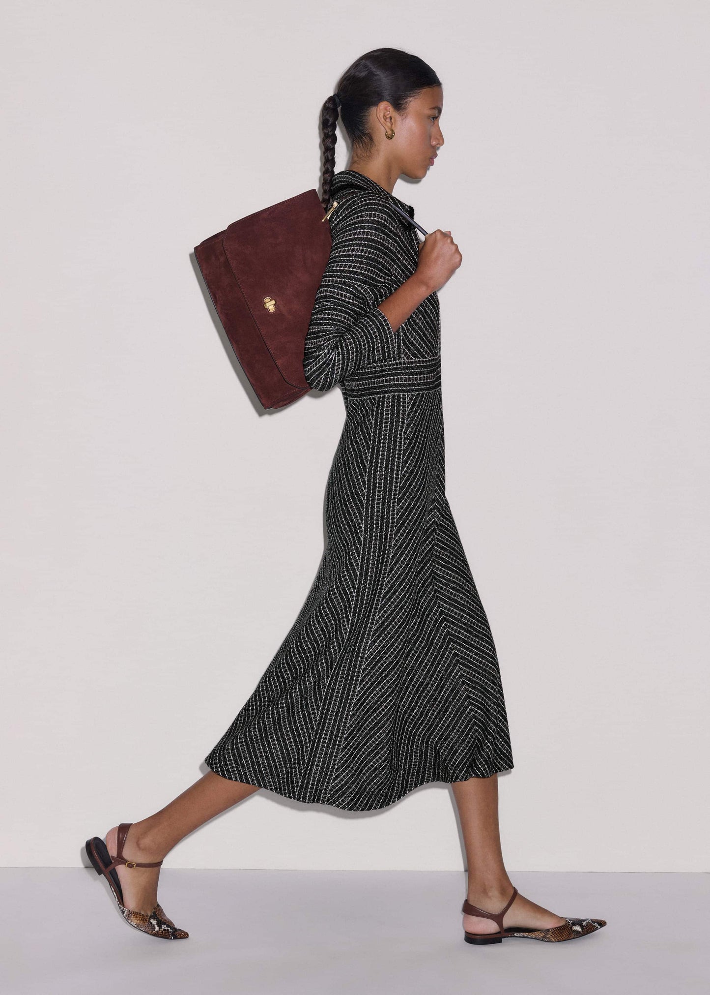 ME and EM Clothing Black Stripe Tweed Midi Dress