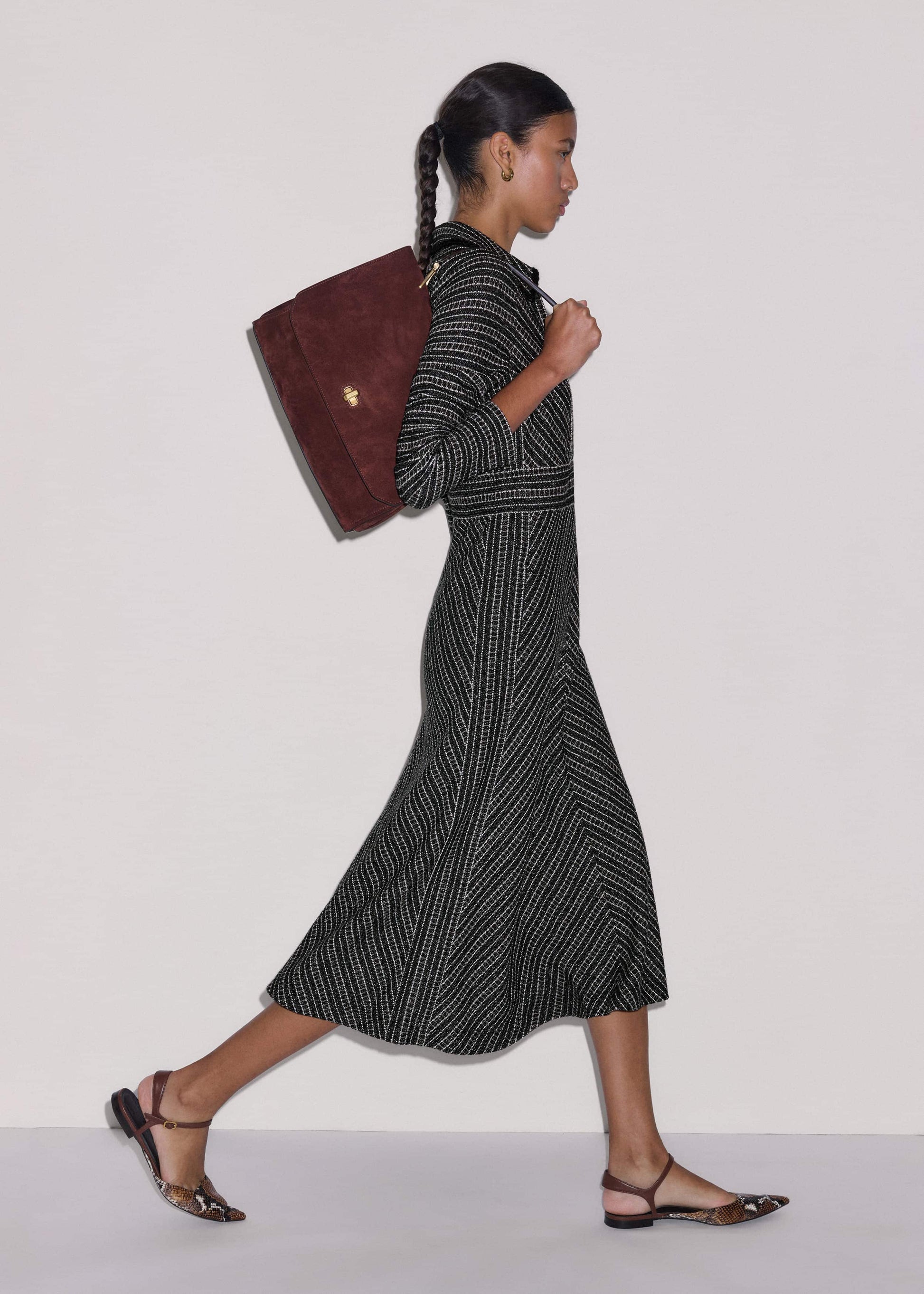ME and EM Clothing Black Stripe Tweed Midi Dress
