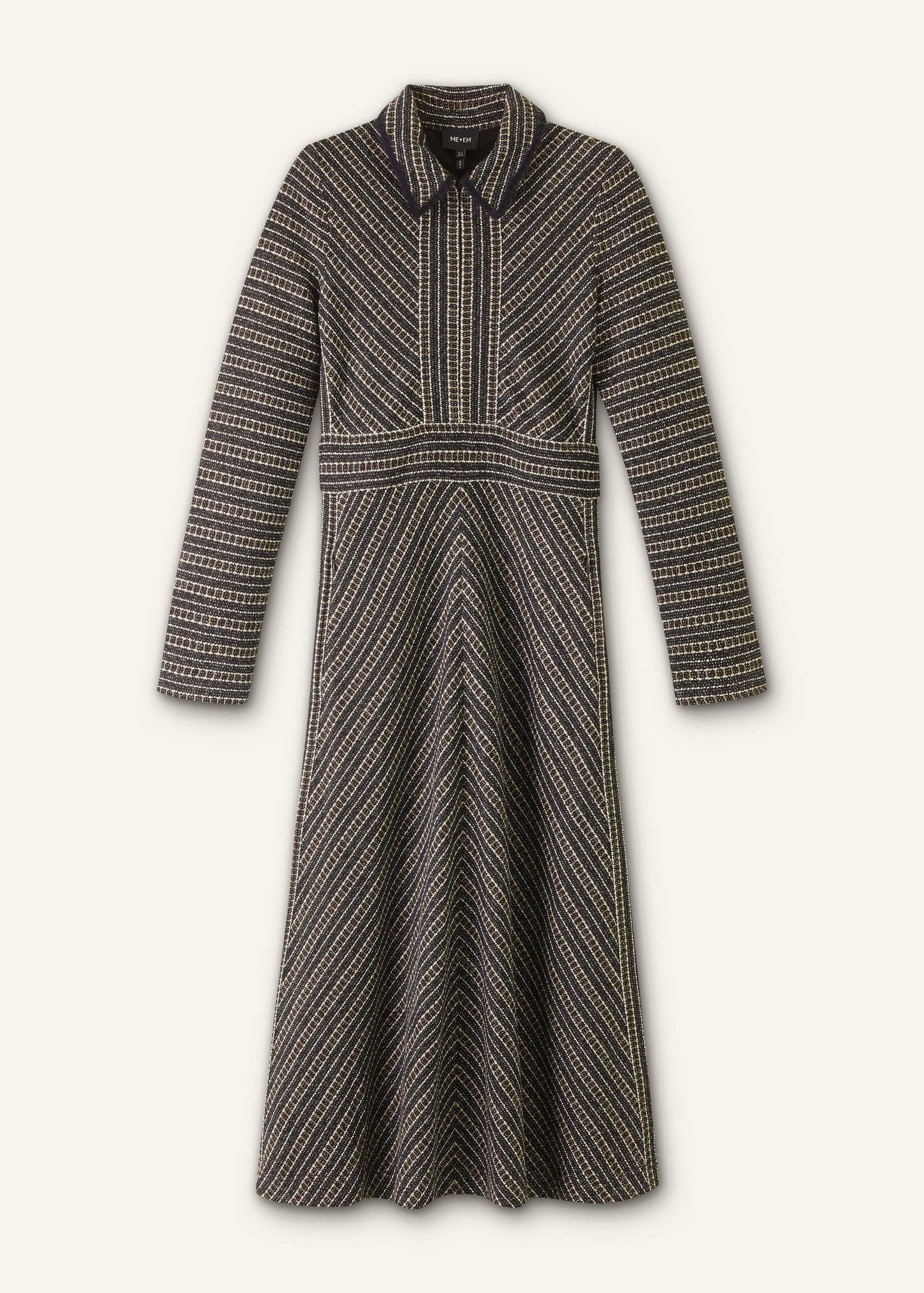 ME and EM Clothing Black Stripe Tweed Midi Dress