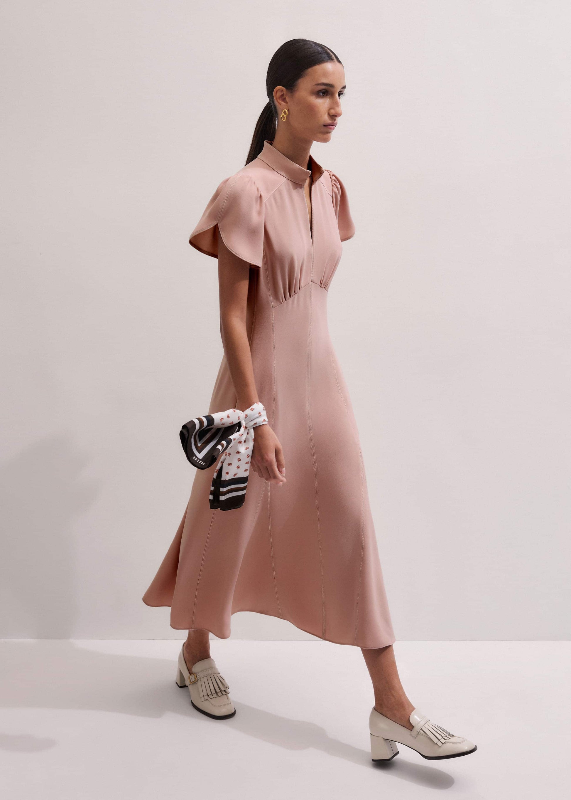 ME and EM Clothing Smoke Pink Contrast Stitch Midi Dress