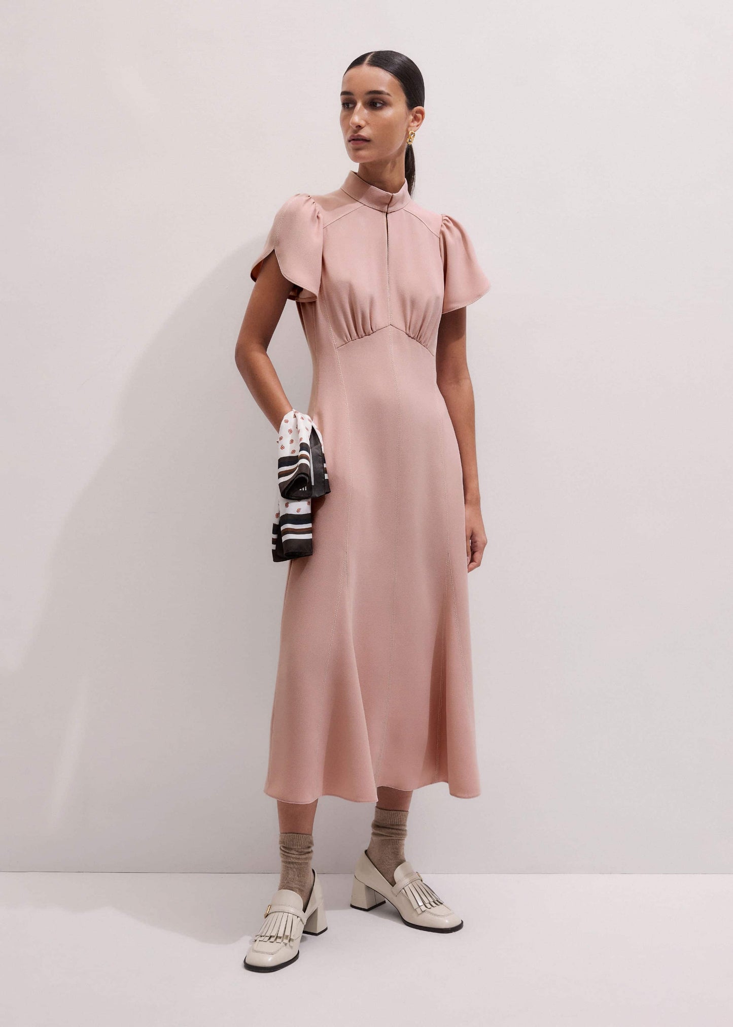 ME and EM Clothing Smoke Pink Contrast Stitch Midi Dress