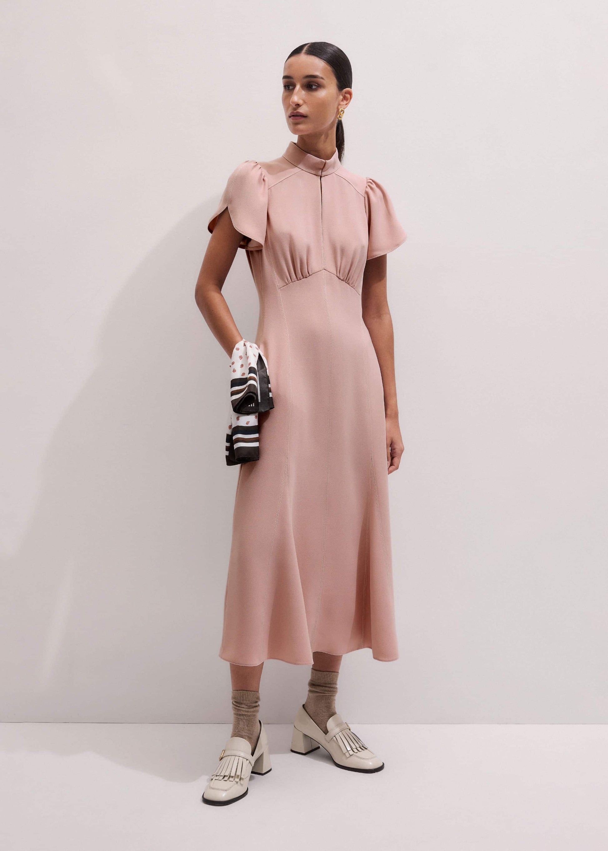 ME and EM Clothing Smoke Pink Contrast Stitch Midi Dress