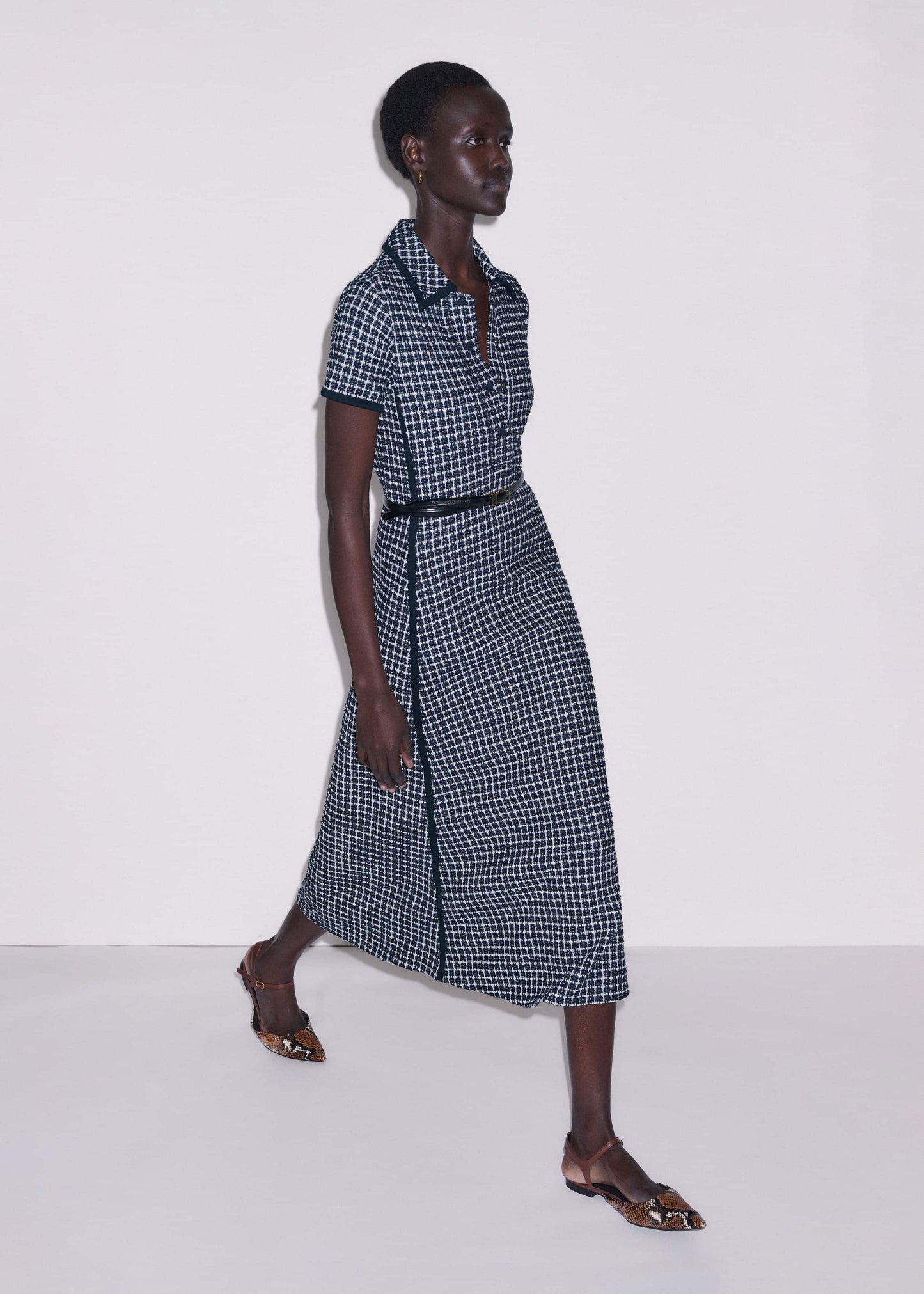 ME and EM Clothing Navy Textured Midi Dress + Belt