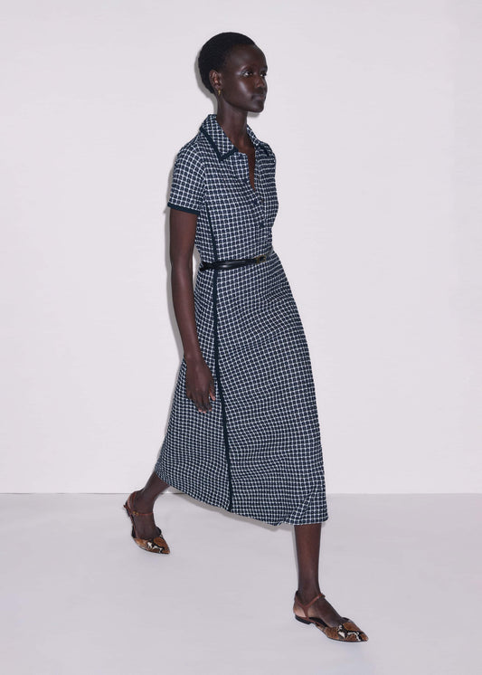 ME and EM Clothing Navy Textured Midi Dress + Belt