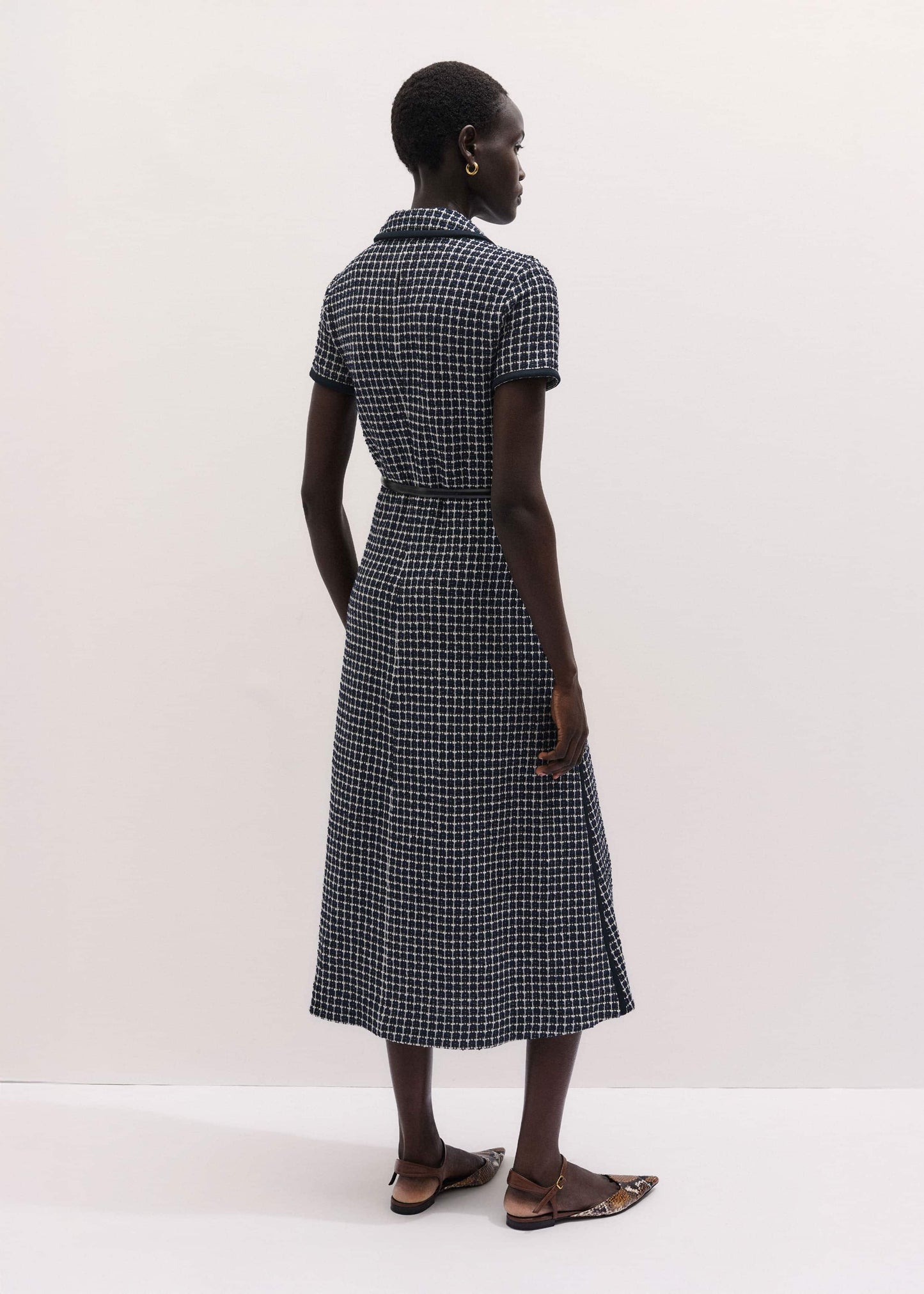 ME and EM Clothing Navy Textured Midi Dress + Belt