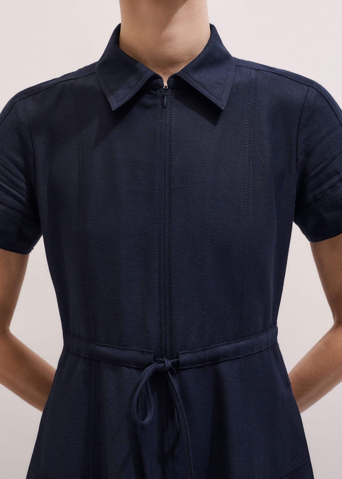 ME and EM Clothing Navy Fit + Flare Shirt Midi Dress