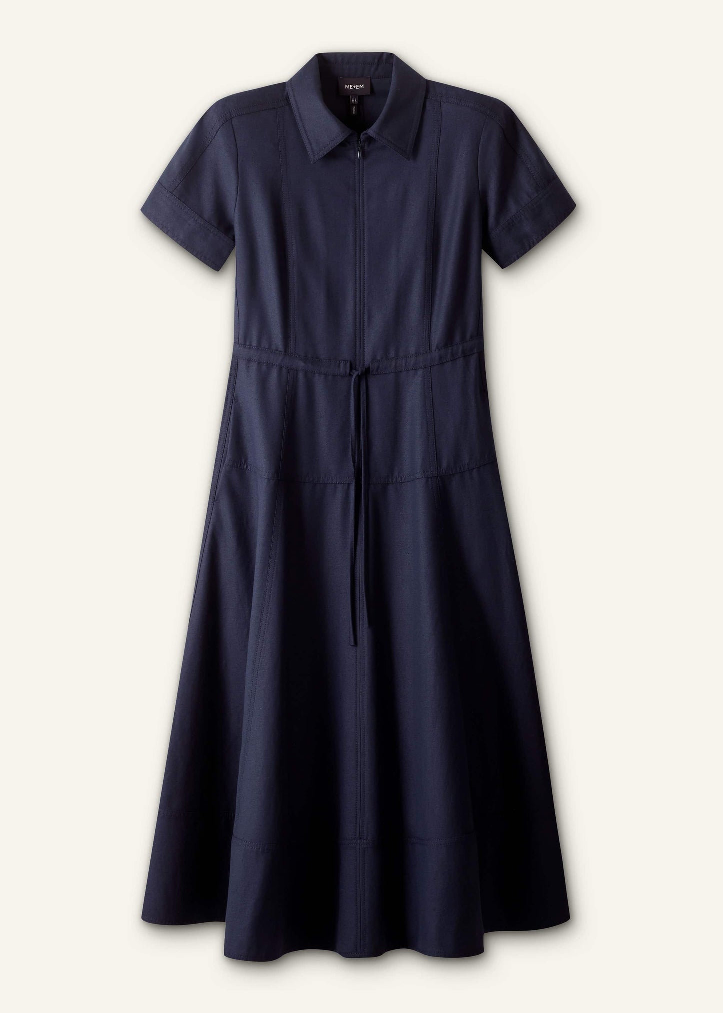 ME and EM Clothing Navy Fit + Flare Shirt Midi Dress