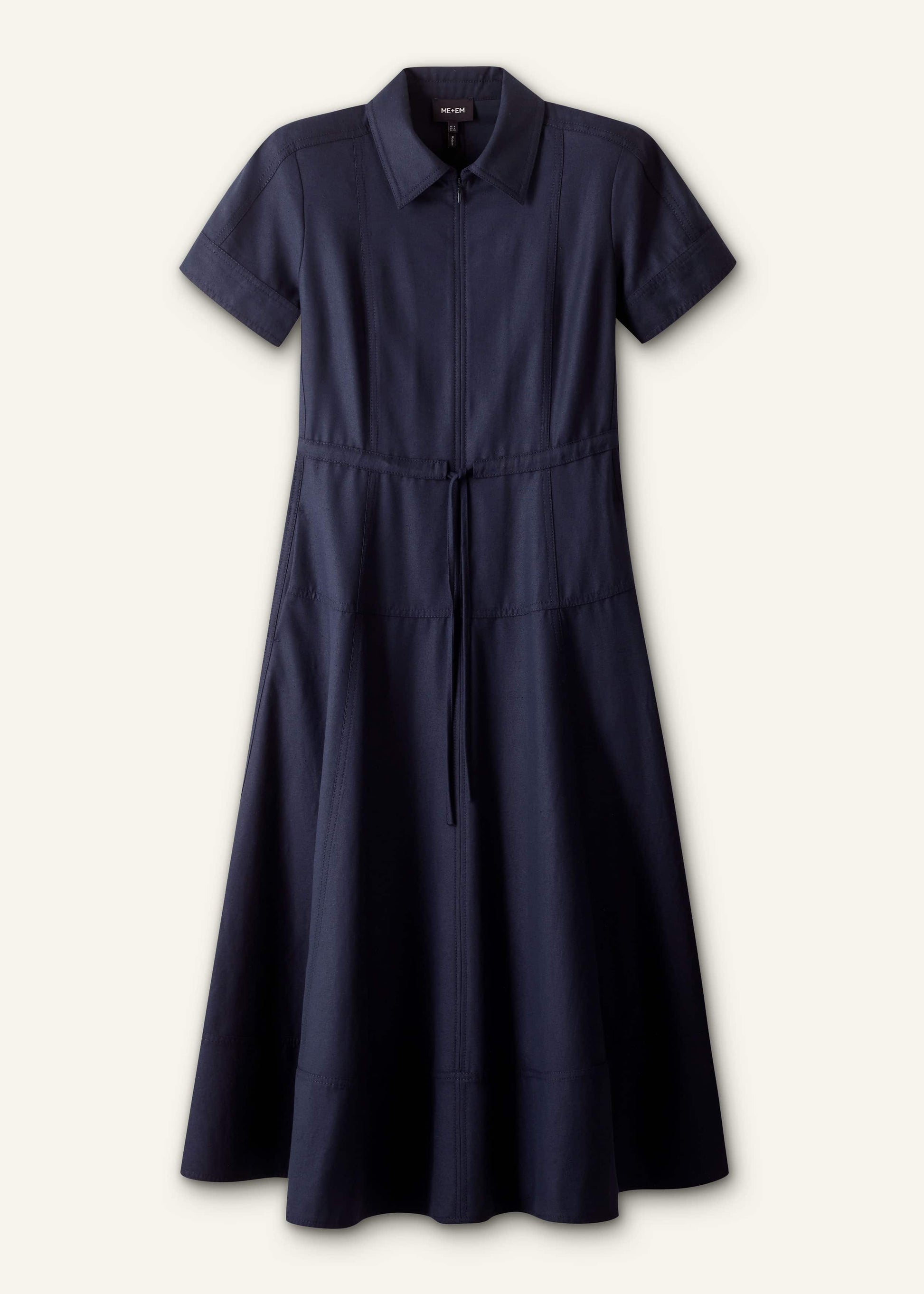 ME and EM Clothing Navy Fit + Flare Shirt Midi Dress