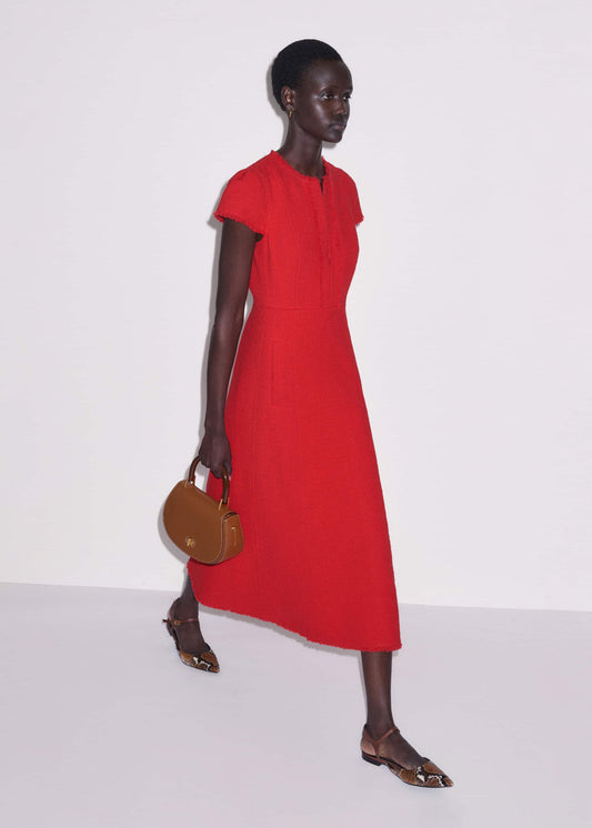 ME and EM Clothing Red Fringe Detail Fit + Flare Midi Dress