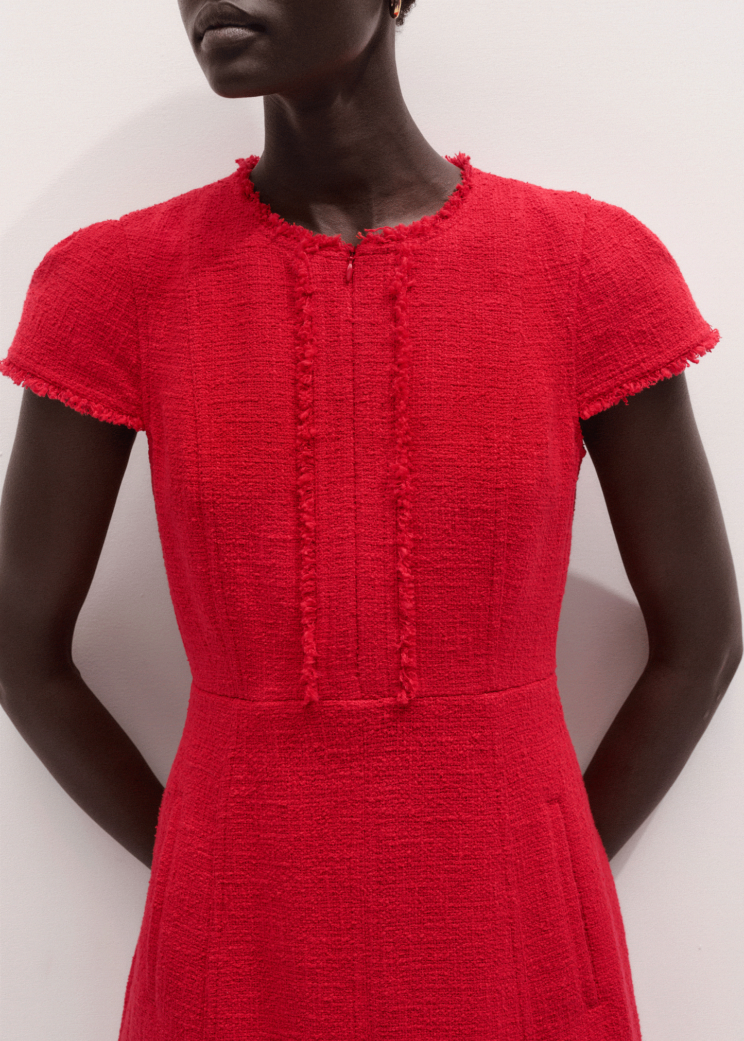 ME and EM Clothing Red Fringe Detail Fit + Flare Midi Dress