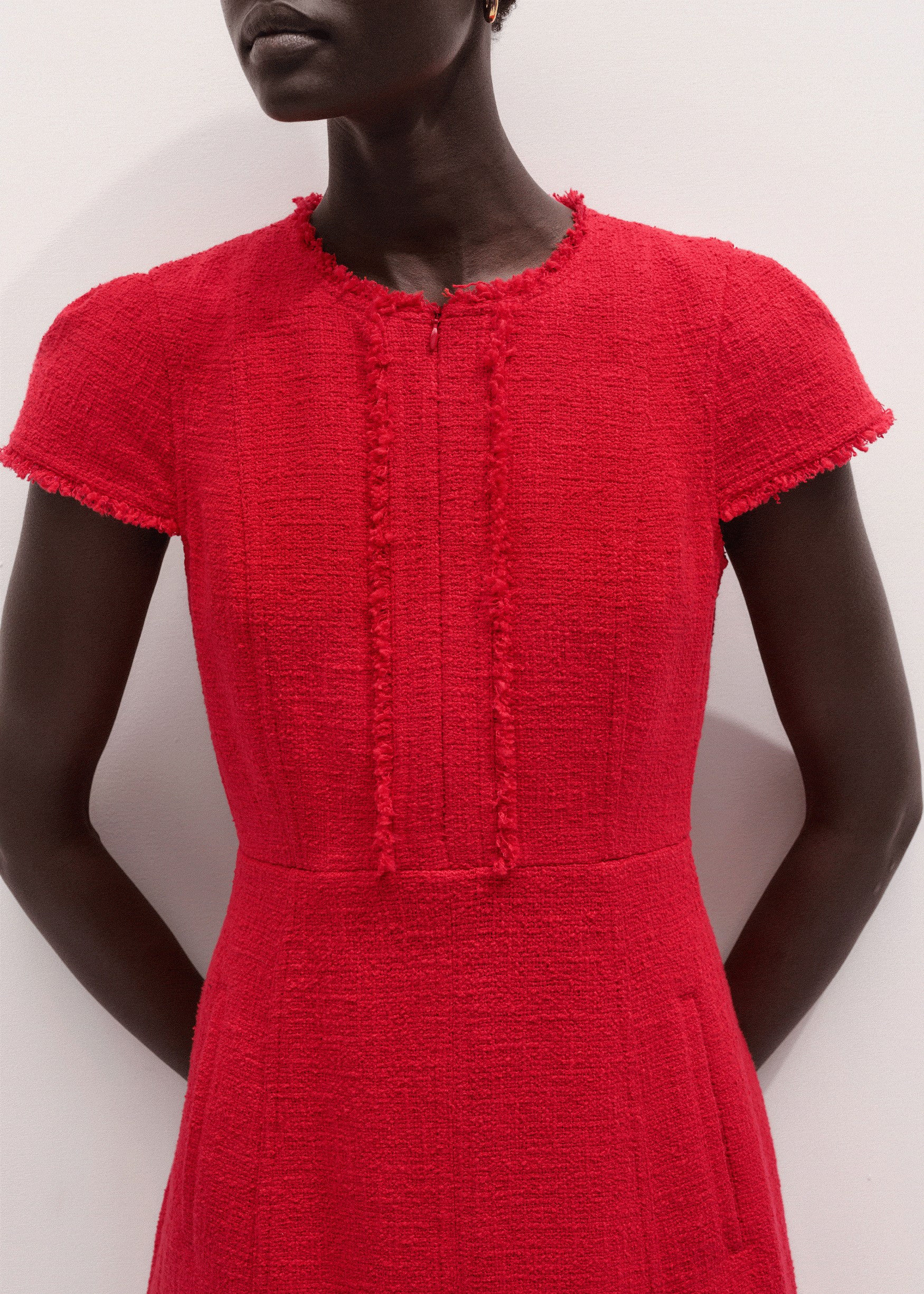 ME and EM Clothing Red Fringe Detail Fit + Flare Midi Dress