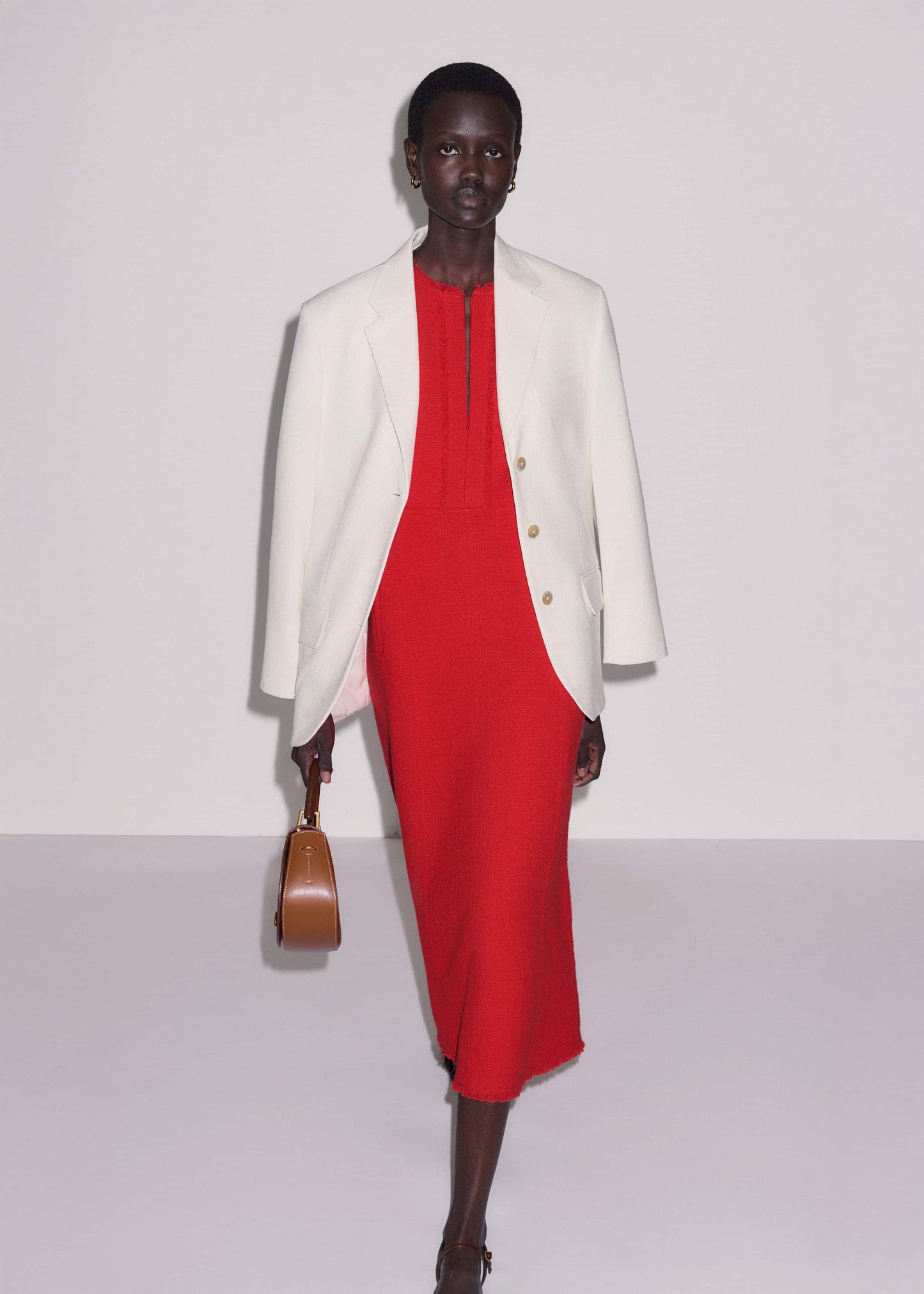 ME and EM Clothing Red Fringe Detail Fit + Flare Midi Dress