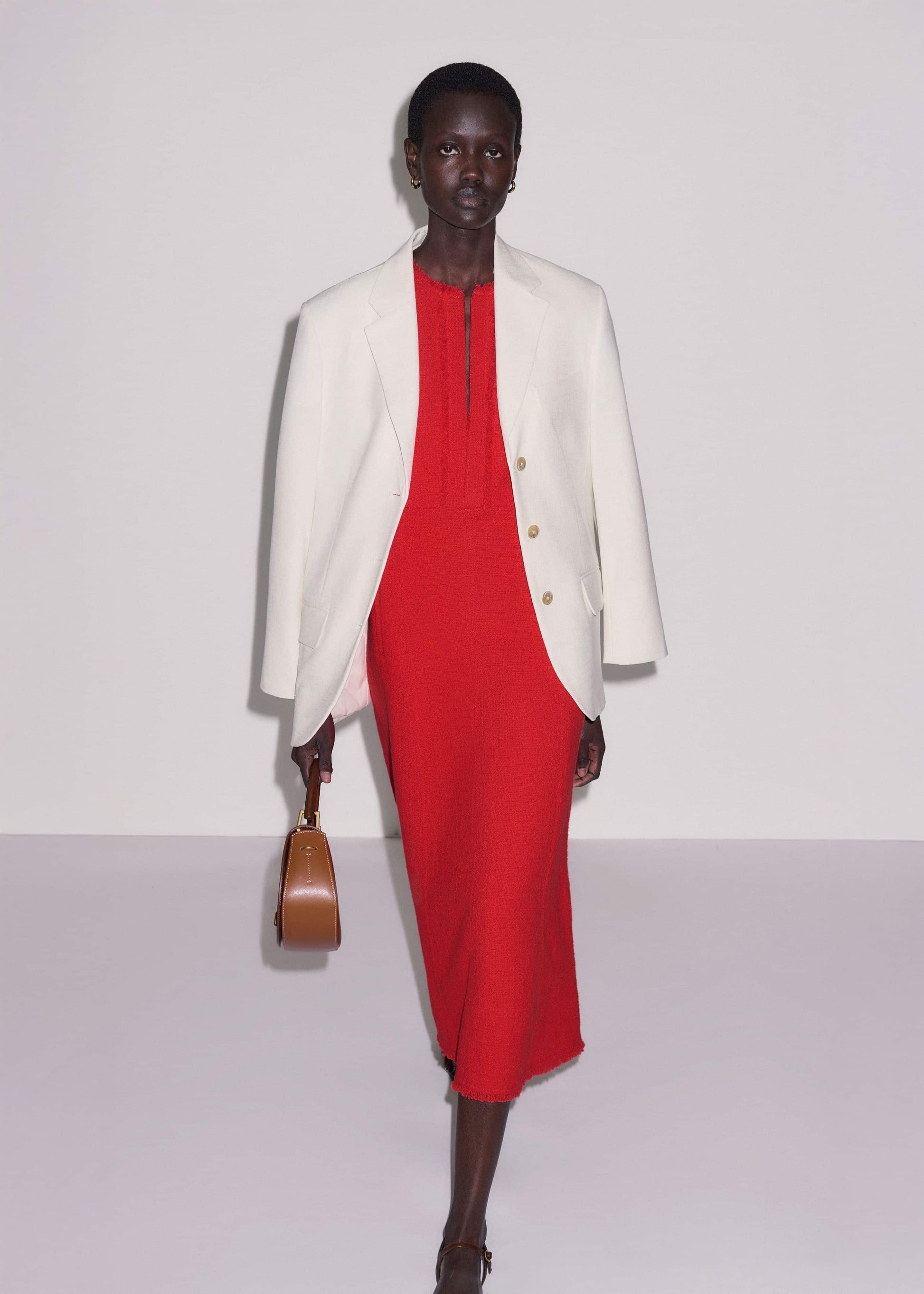 ME and EM Clothing Red Fringe Detail Fit + Flare Midi Dress