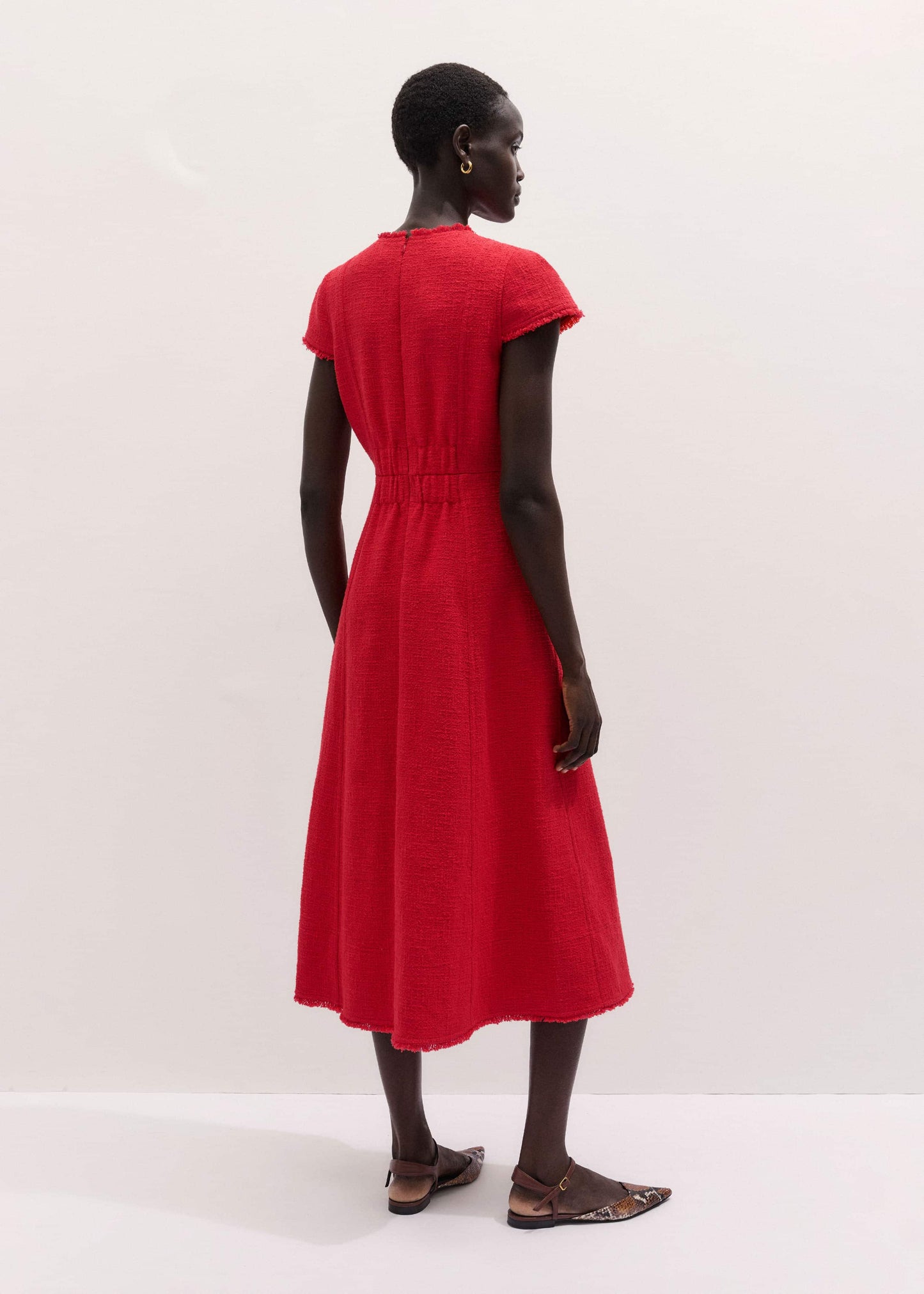 ME and EM Clothing Red Fringe Detail Fit + Flare Midi Dress