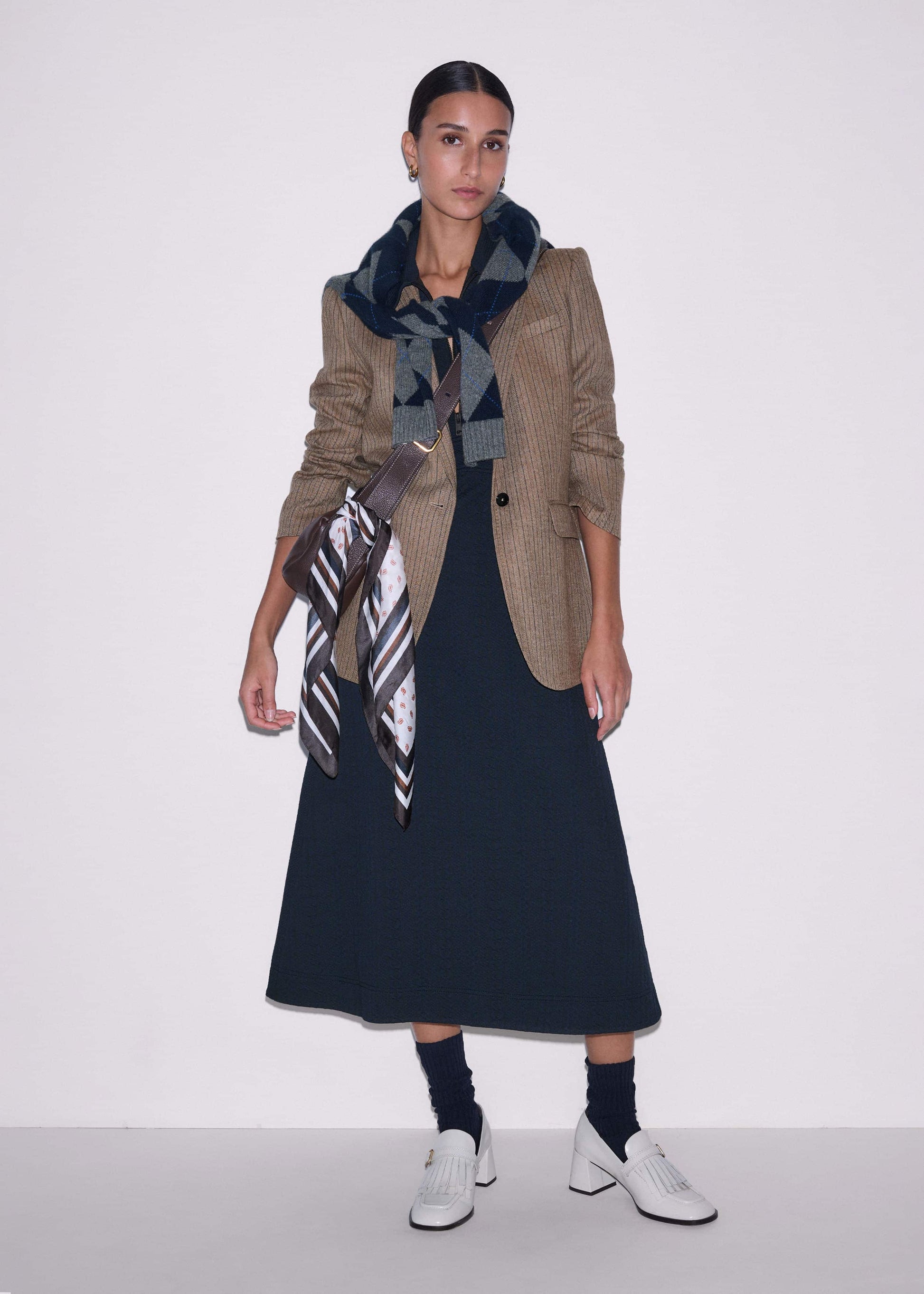 ME and EM Clothing Navy Cable Jacquard Half-Zip Midi Dress