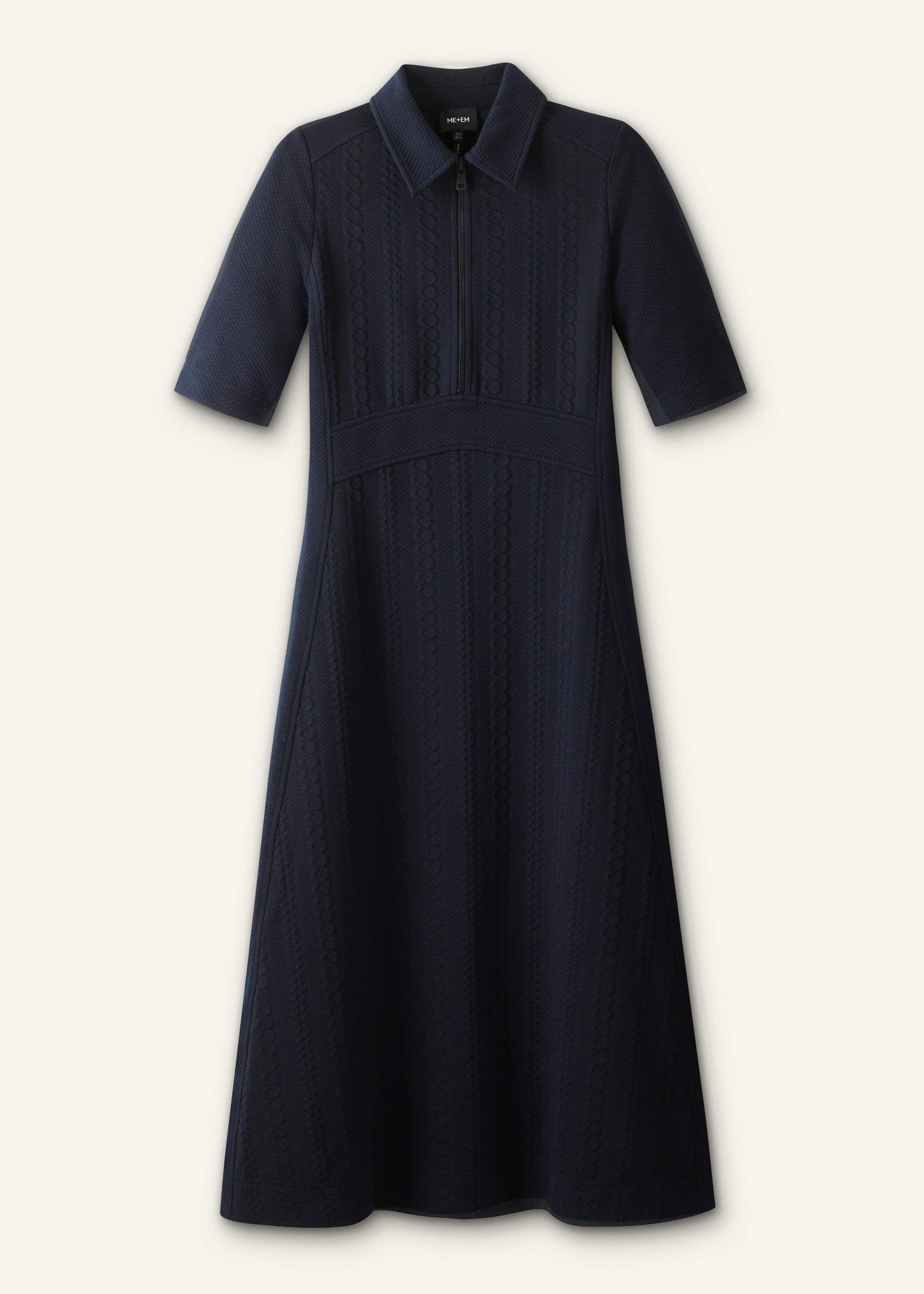 ME and EM Clothing Navy Cable Jacquard Half-Zip Midi Dress