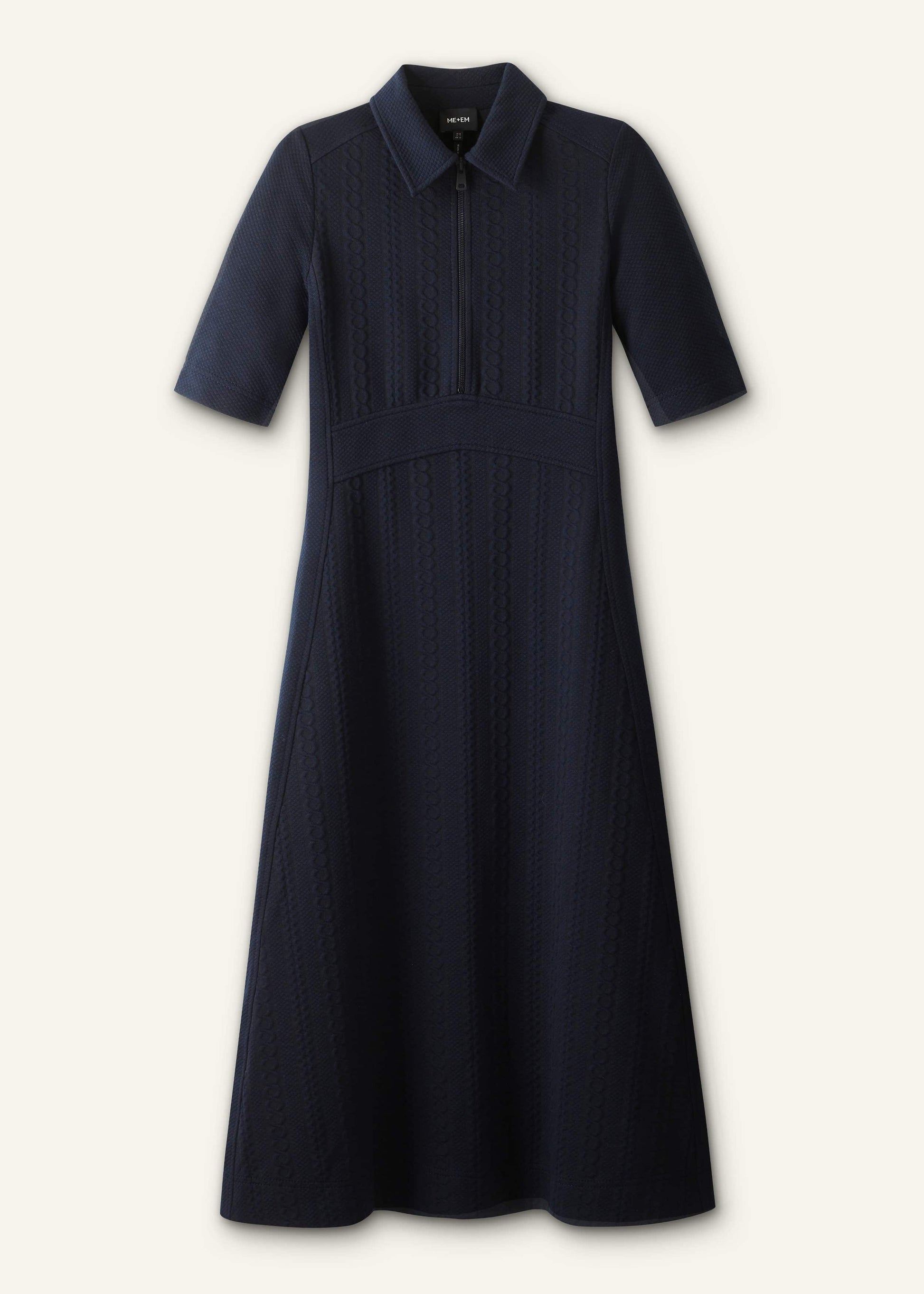 ME and EM Clothing Navy Cable Jacquard Half-Zip Midi Dress