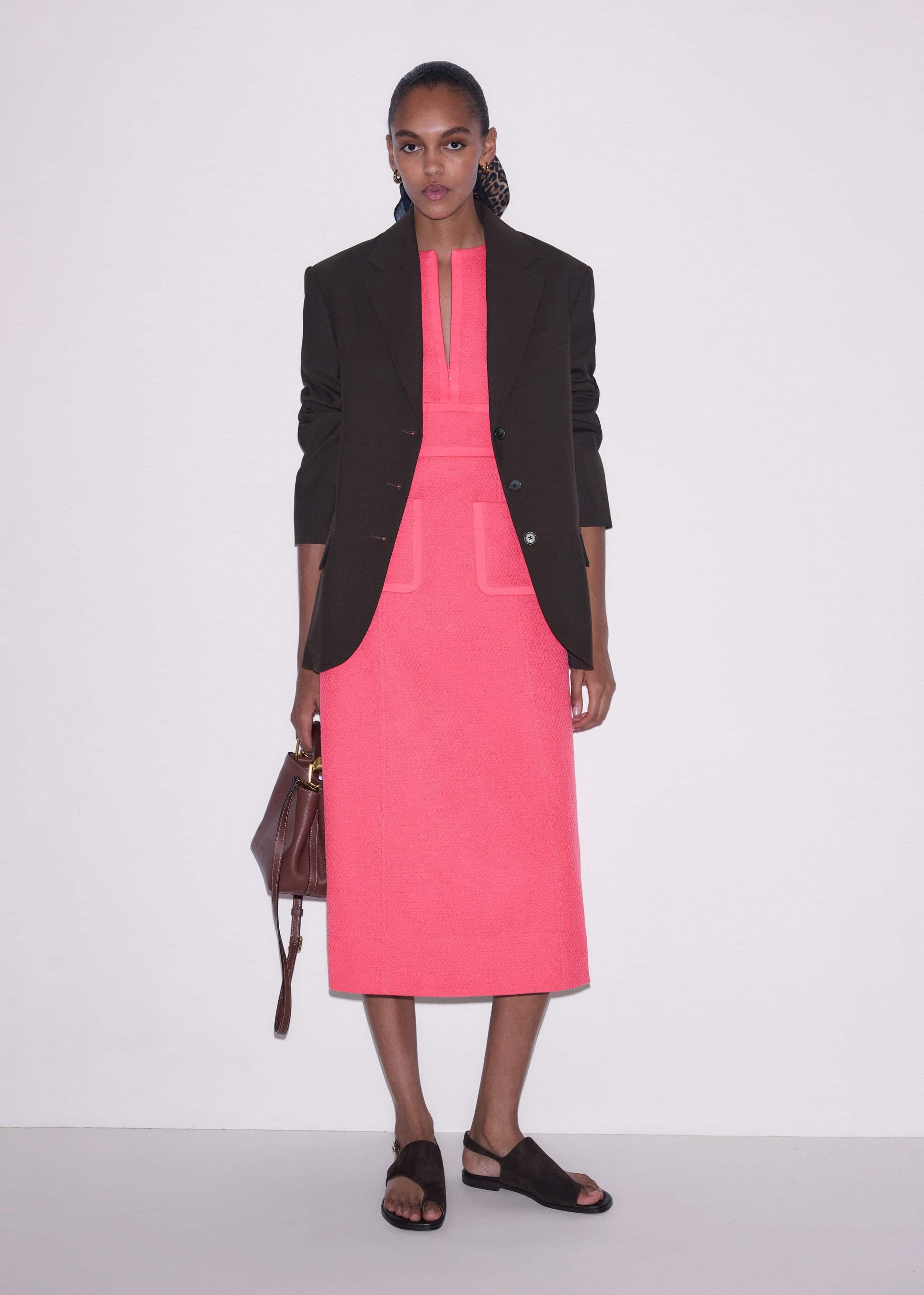 ME and EM Clothing Pink Contrast Binding Fit And Flare Midi Dress