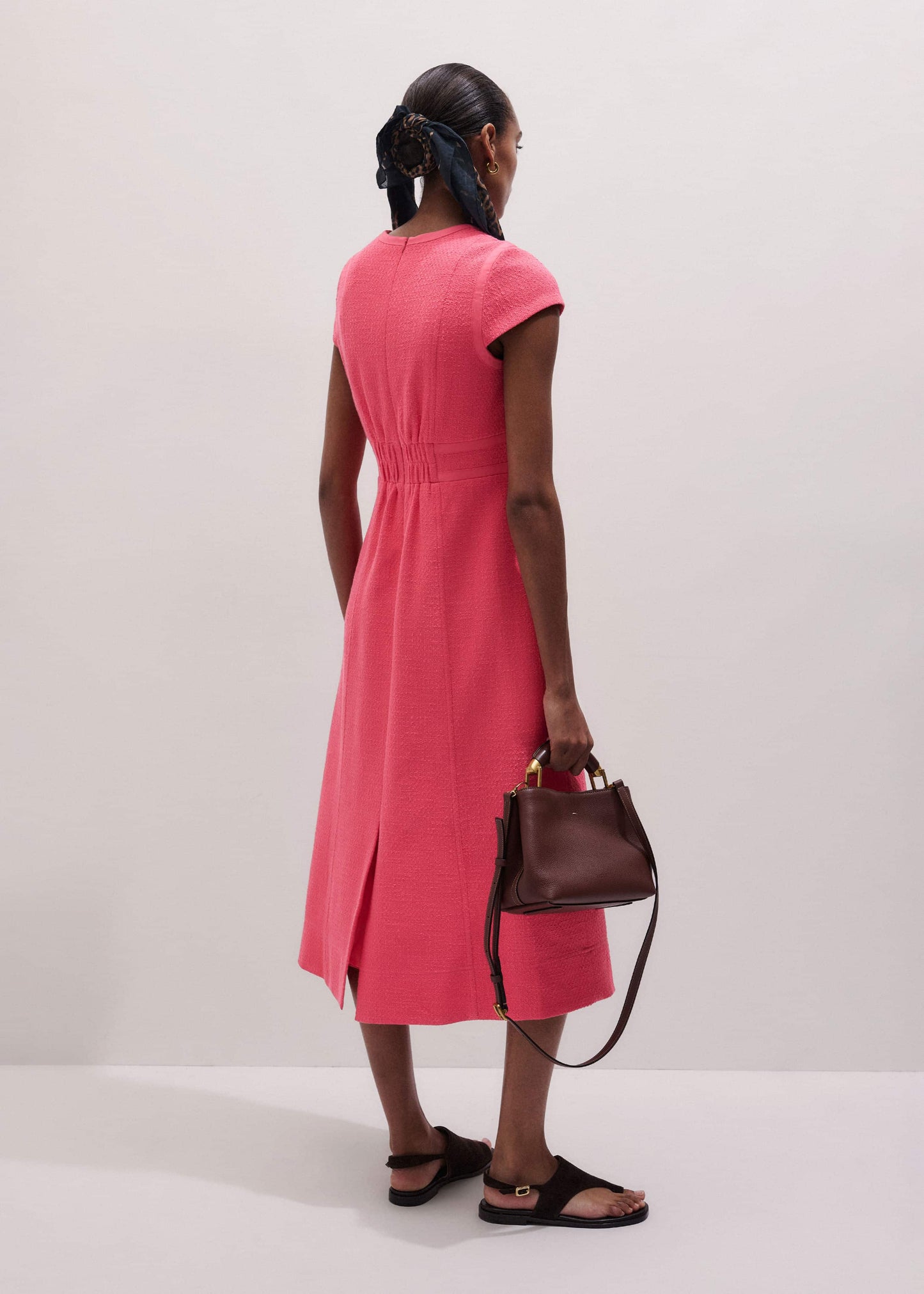 ME and EM Clothing Pink Contrast Binding Fit And Flare Midi Dress