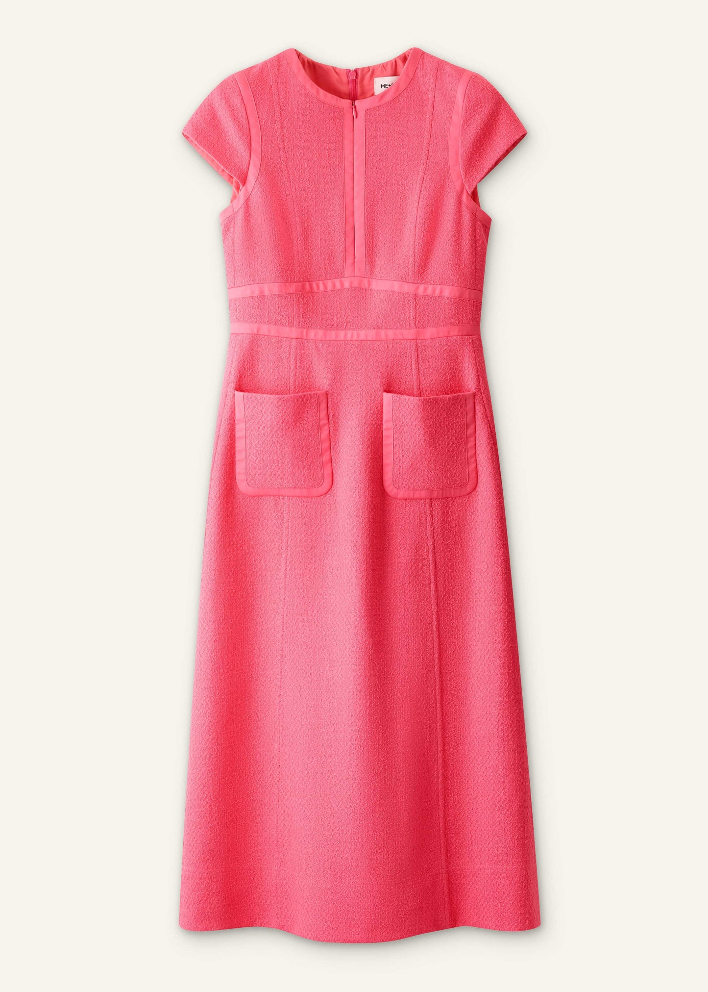 ME and EM Clothing Pink Contrast Binding Fit And Flare Midi Dress