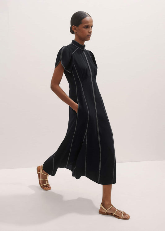 ME and EM Clothing Black Contrast Stitch Midi Dress