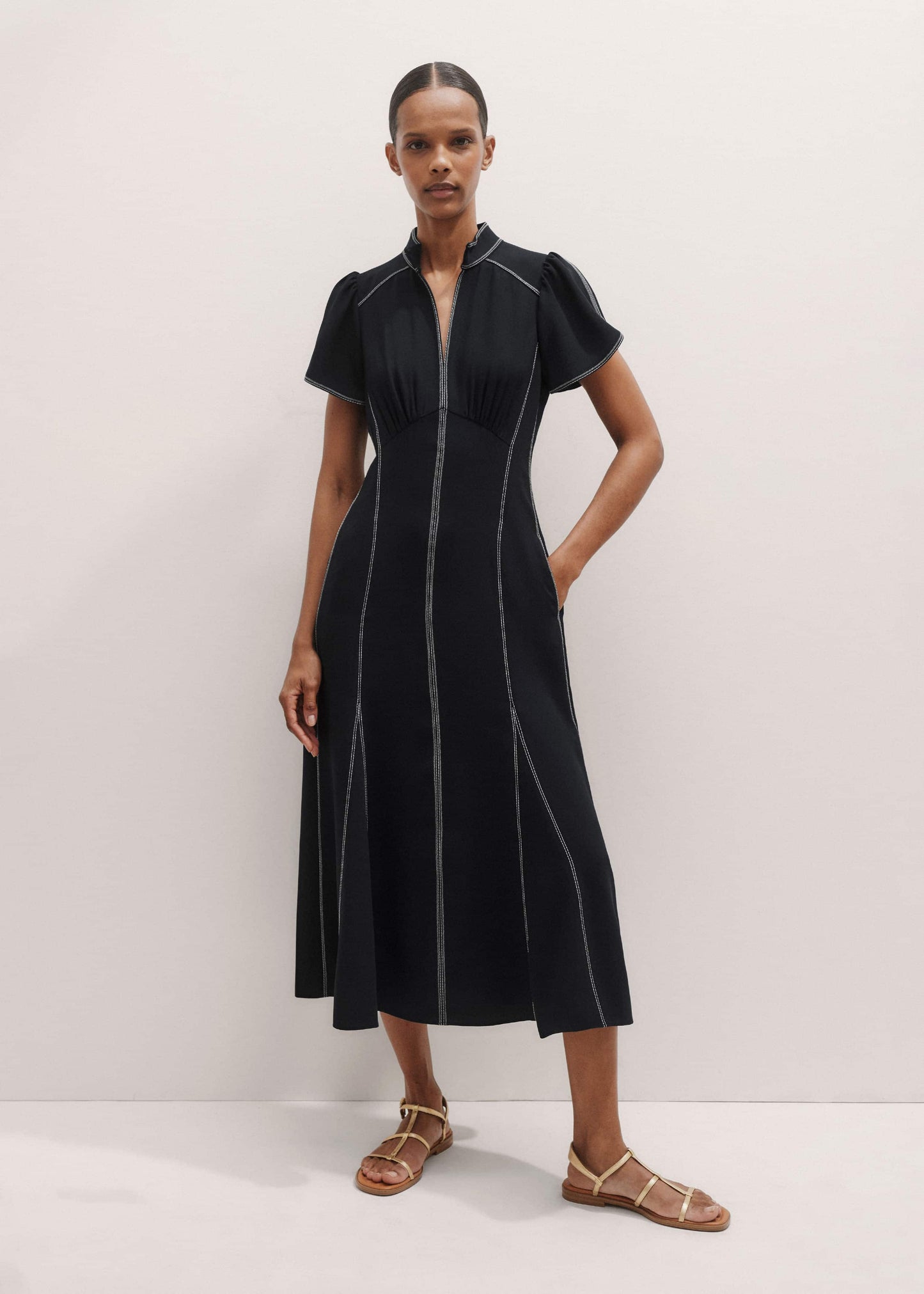 ME and EM Clothing Black Contrast Stitch Midi Dress