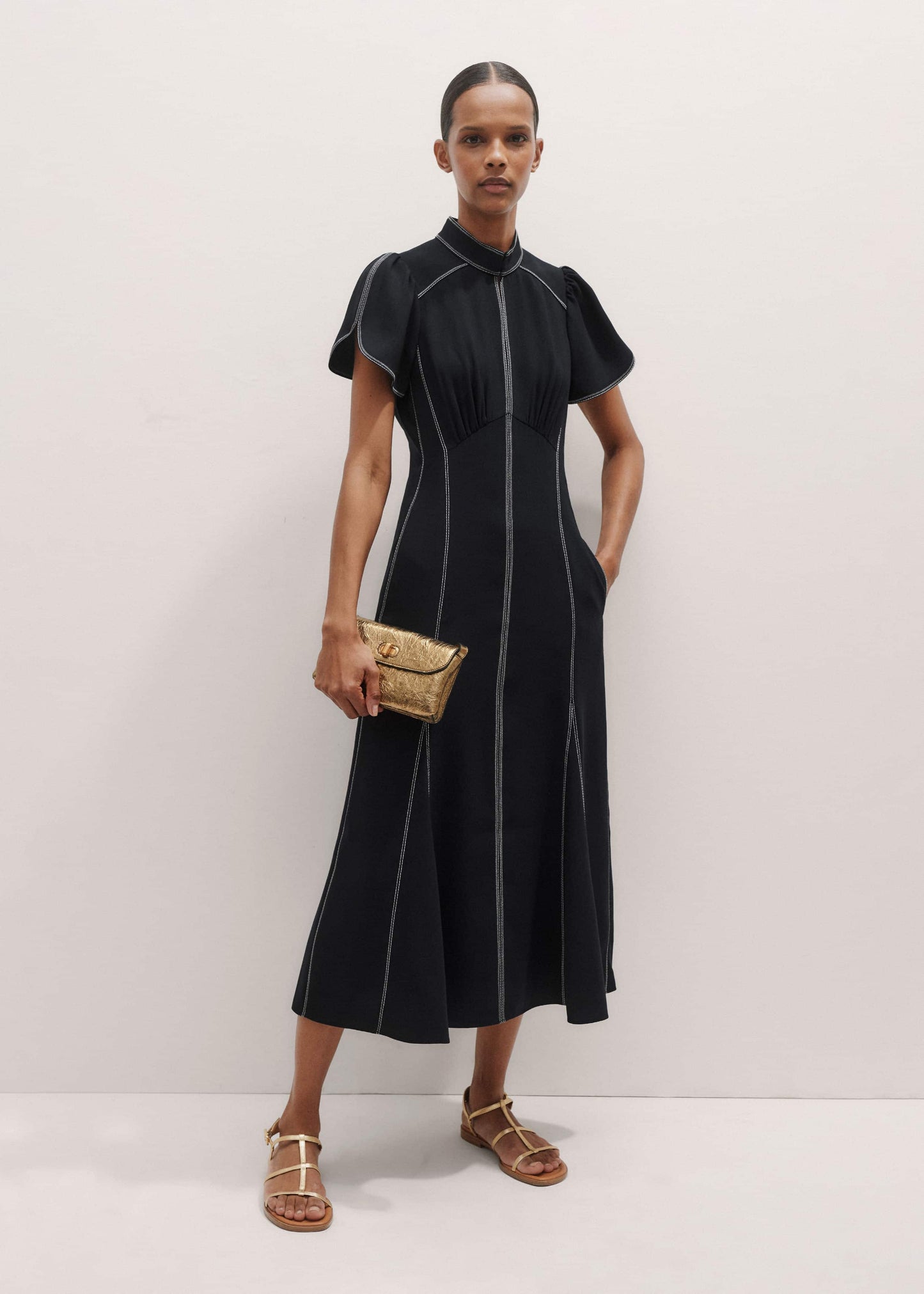 ME and EM Clothing Black Contrast Stitch Midi Dress