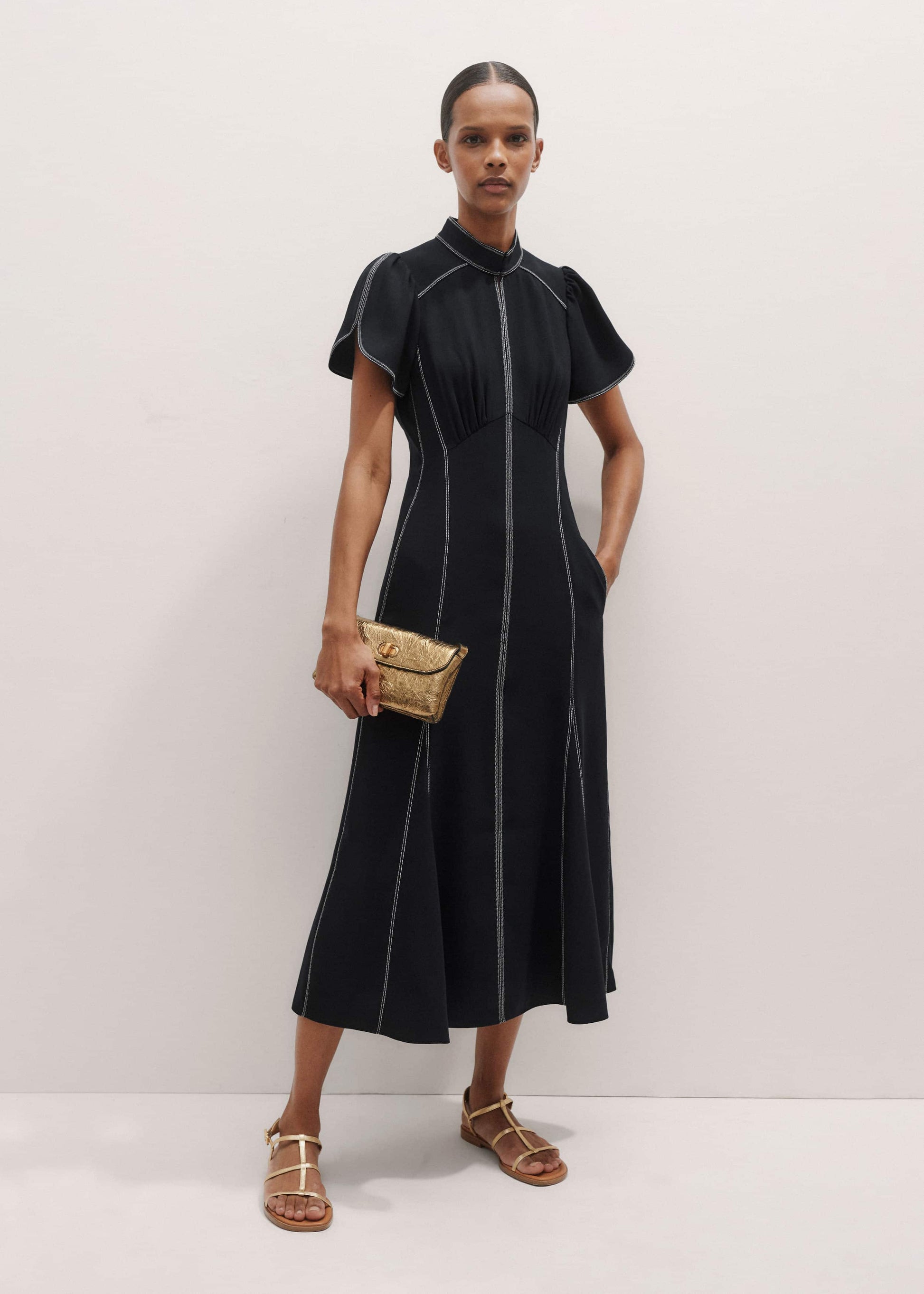 ME and EM Clothing Black Contrast Stitch Midi Dress