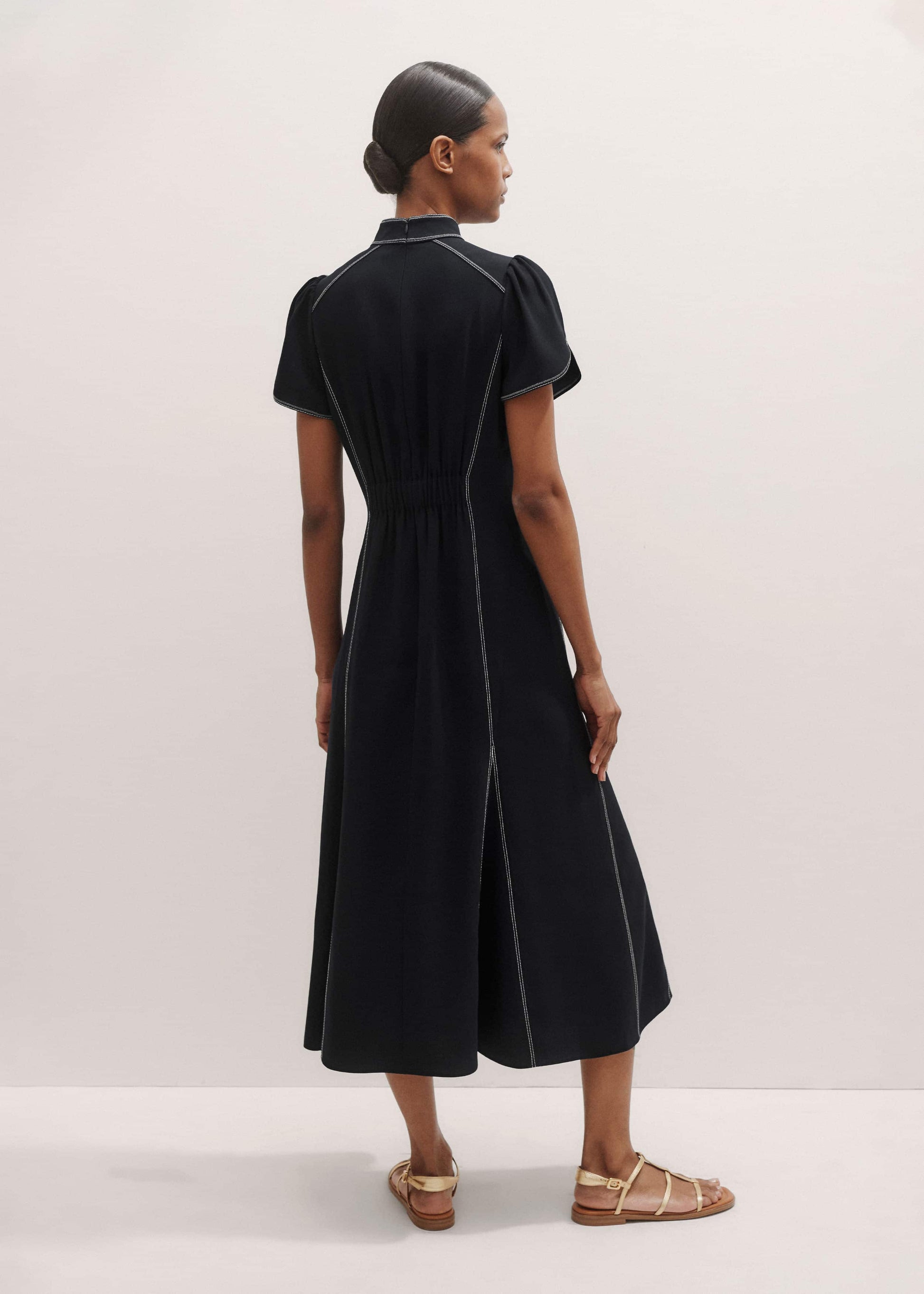 ME and EM Clothing Black Contrast Stitch Midi Dress