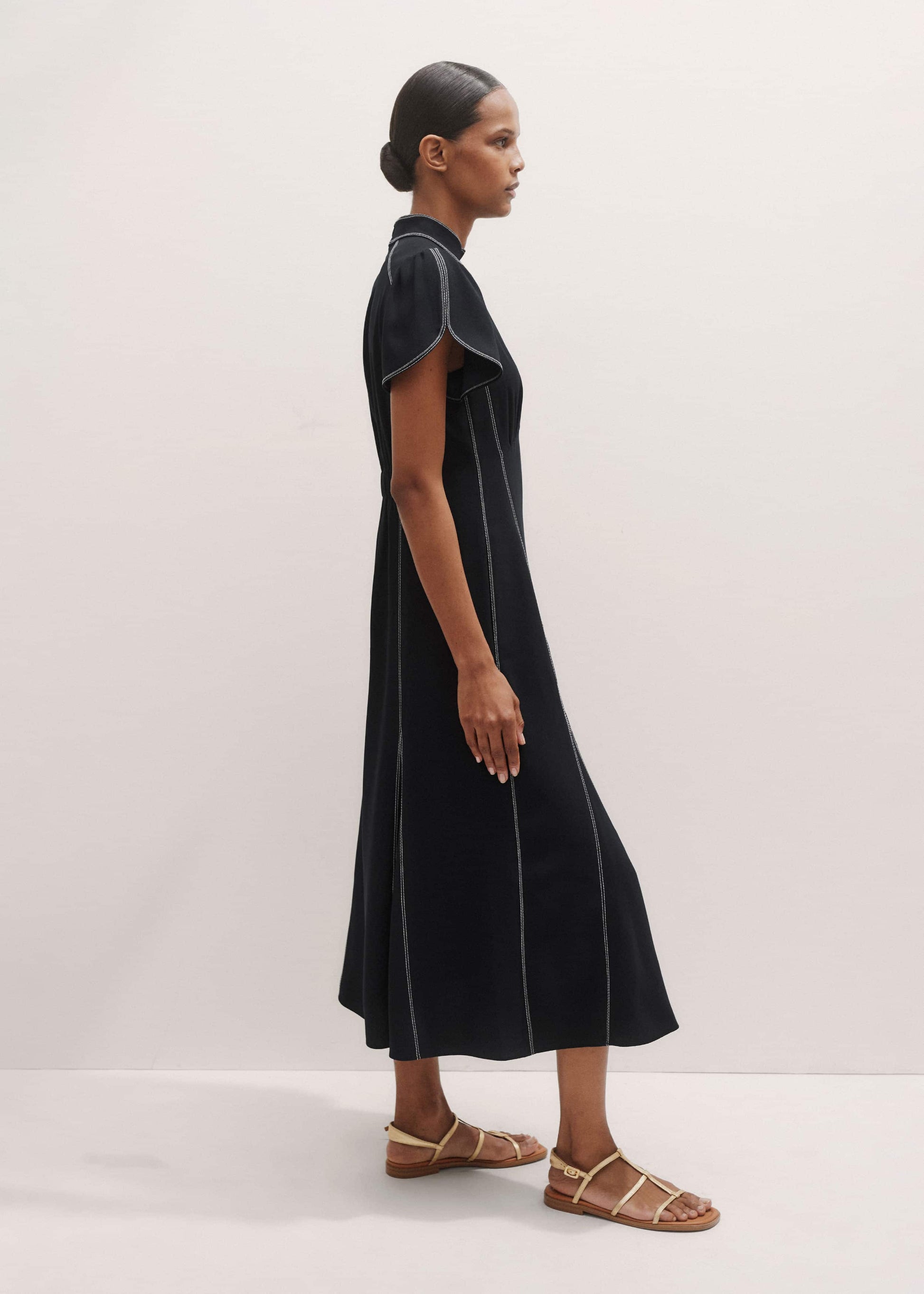 ME and EM Clothing Black Contrast Stitch Midi Dress
