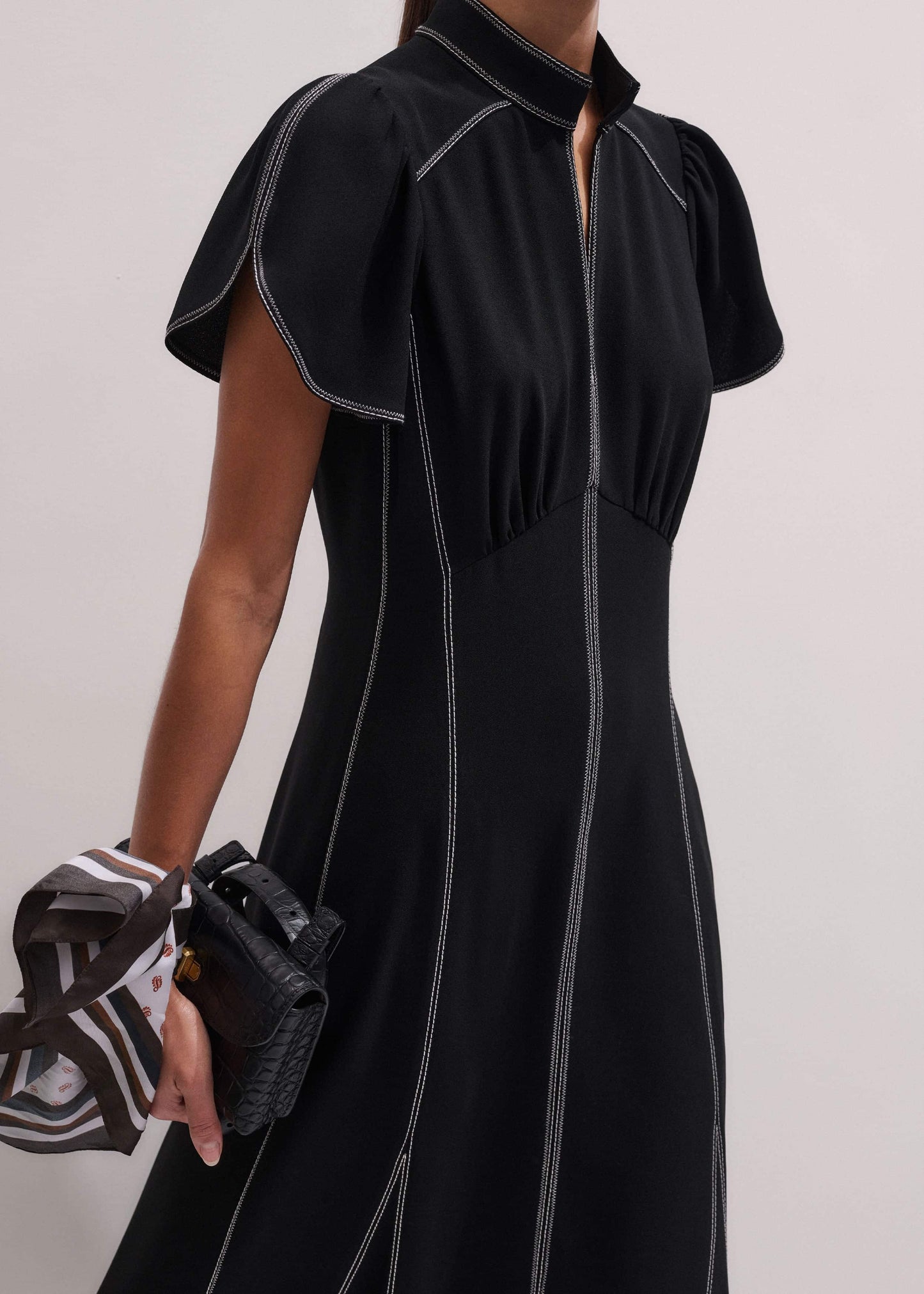 ME and EM Clothing Black Contrast Stitch Midi Dress