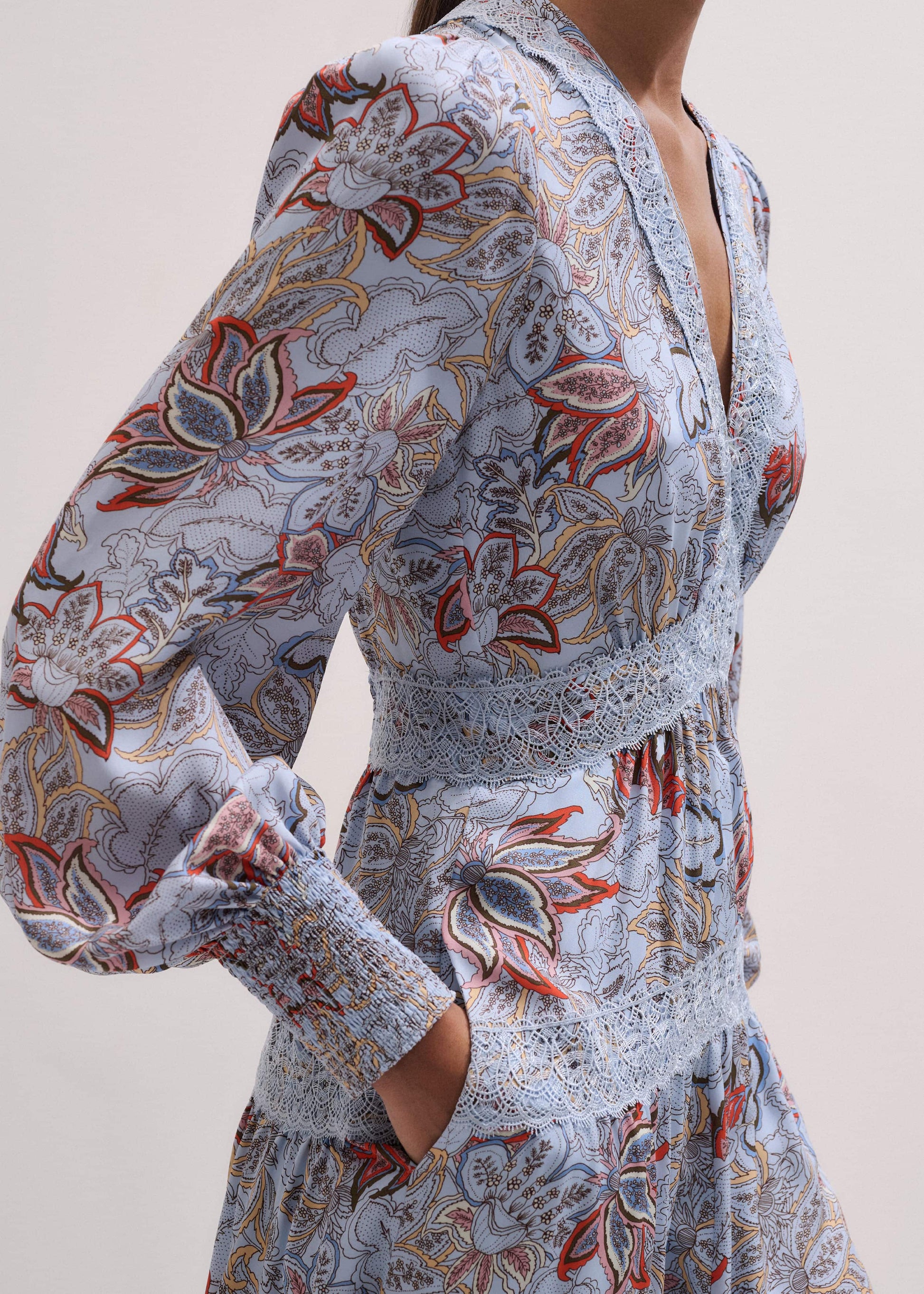 ME and EM Clothing Blue Silk Delicate Paisley Print Fit + Flare Maxi Dress